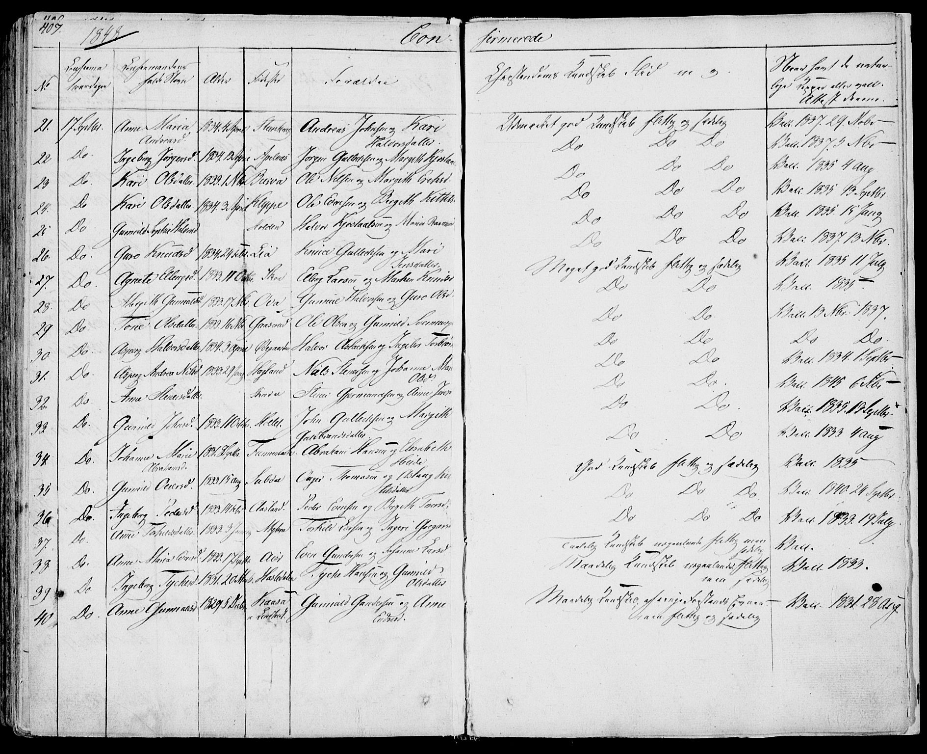Bø kirkebøker, SAKO/A-257/F/Fa/L0007: Parish register (official) no. 7, 1831-1848, p. 407