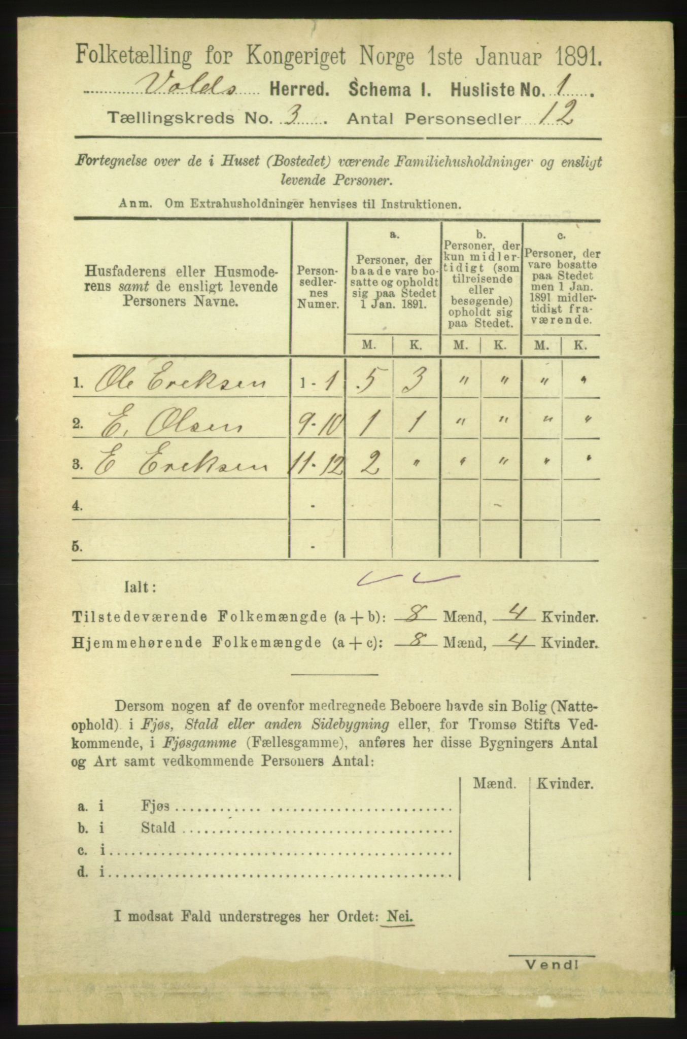 RA, 1891 census for 1537 Voll, 1891, p. 913