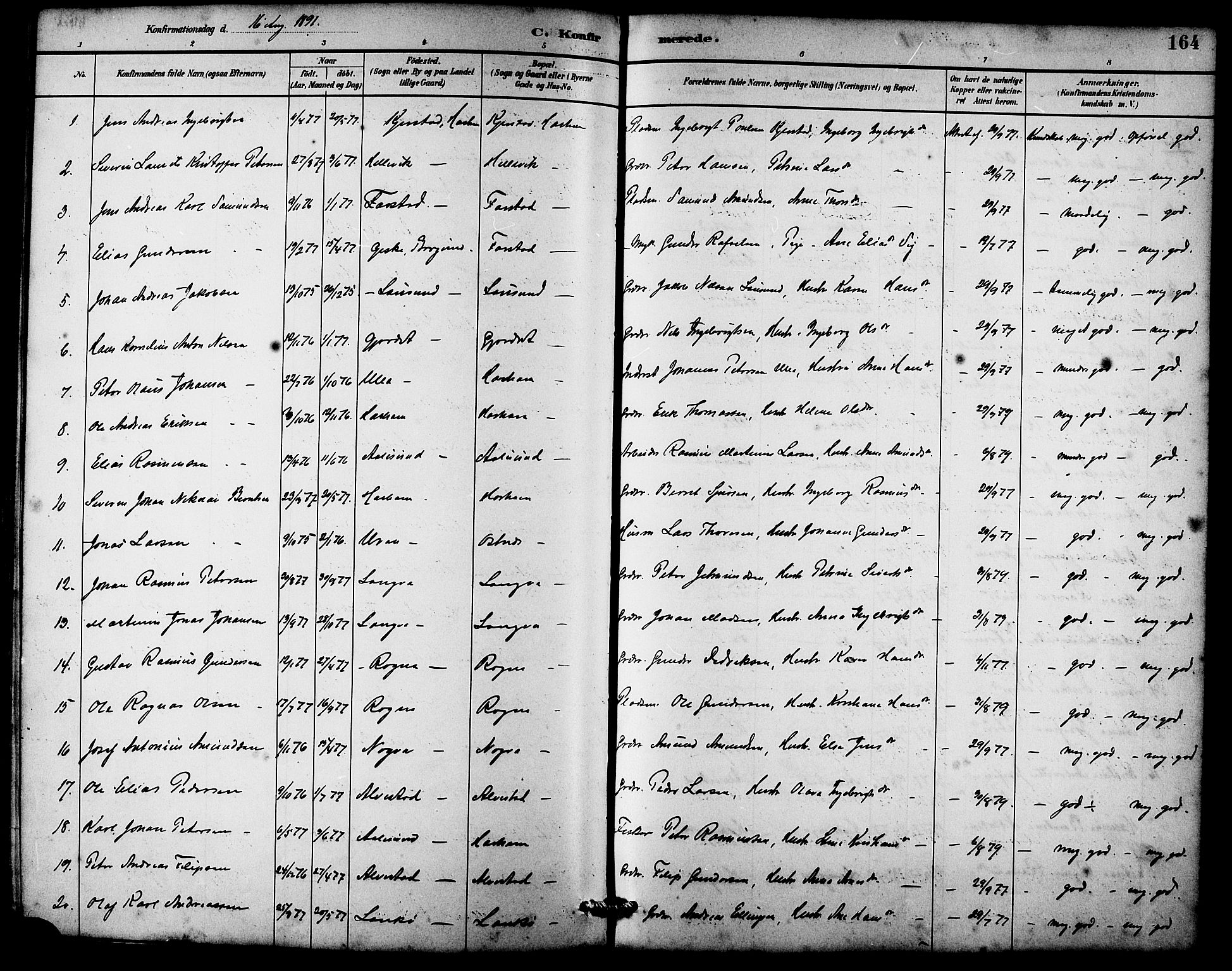 Ministerialprotokoller, klokkerbøker og fødselsregistre - Møre og Romsdal, SAT/A-1454/536/L0510: Parish register (copy) no. 536C05, 1881-1898, p. 164