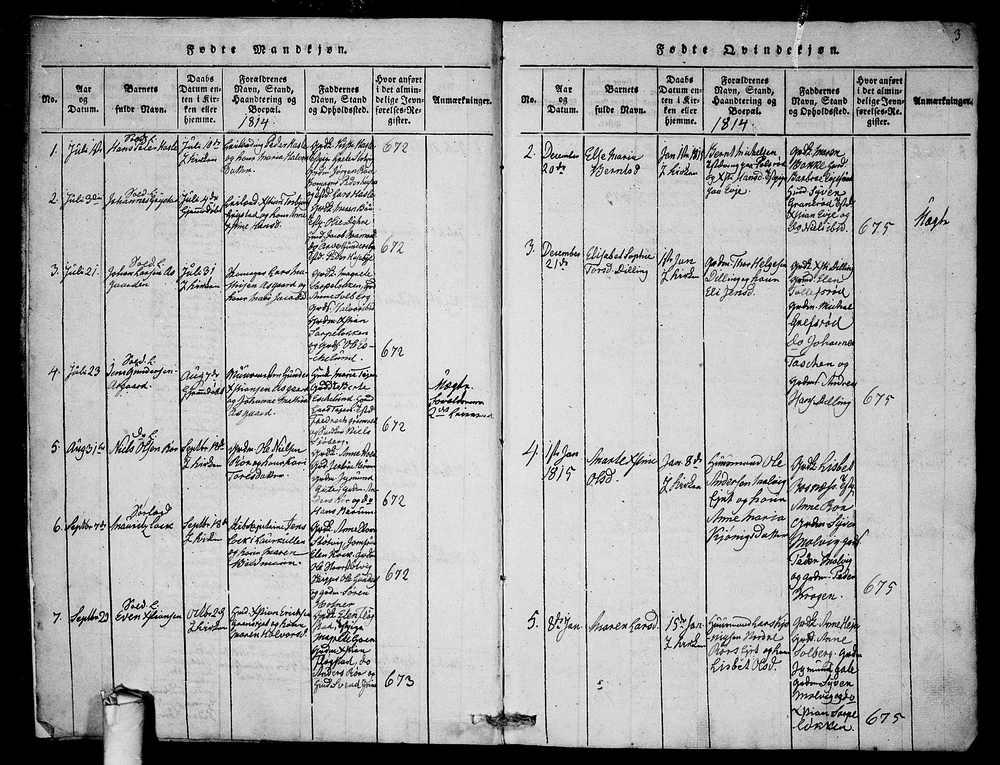 Rygge prestekontor Kirkebøker, AV/SAO-A-10084b/G/Ga/L0001: Parish register (copy) no. 1, 1814-1871, p. 2-3