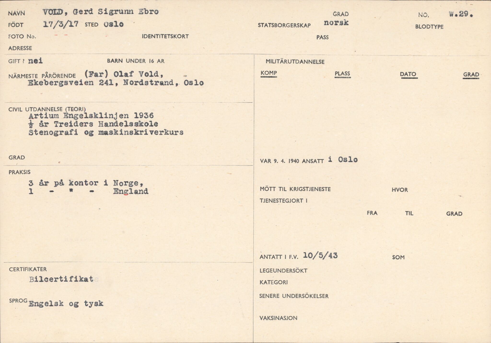 Forsvaret, Forsvarets overkommando/Luftforsvarsstaben, RA/RAFA-4079/P/Pa/L0052: Personellpapirer, 1917, p. 443