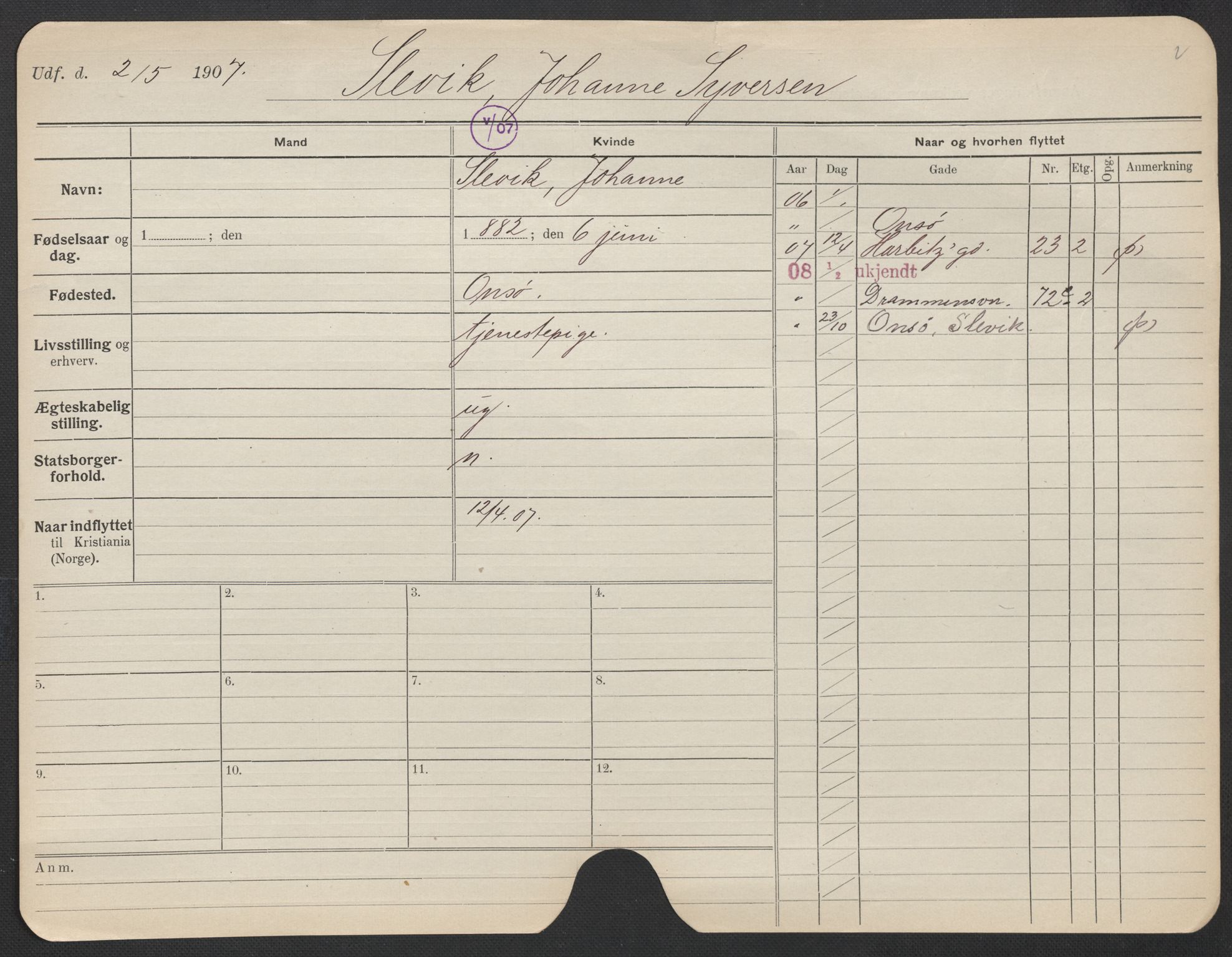 Oslo folkeregister, Registerkort, AV/SAO-A-11715/F/Fa/Fac/L0024: Kvinner, 1906-1914, p. 16a