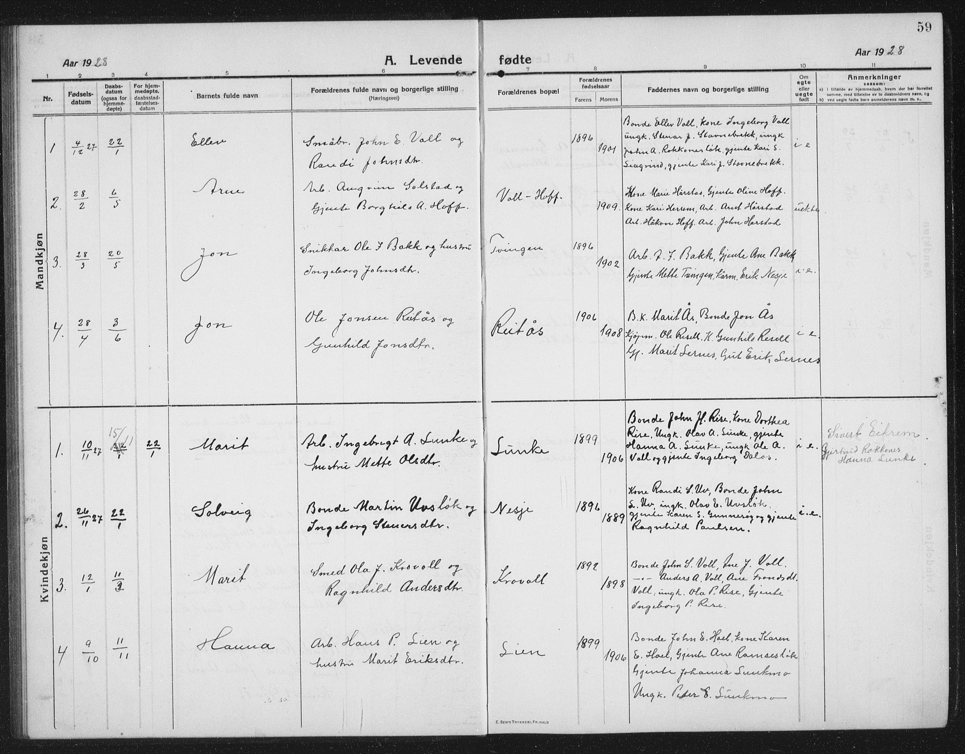 Ministerialprotokoller, klokkerbøker og fødselsregistre - Sør-Trøndelag, SAT/A-1456/674/L0877: Parish register (copy) no. 674C04, 1913-1940, p. 59