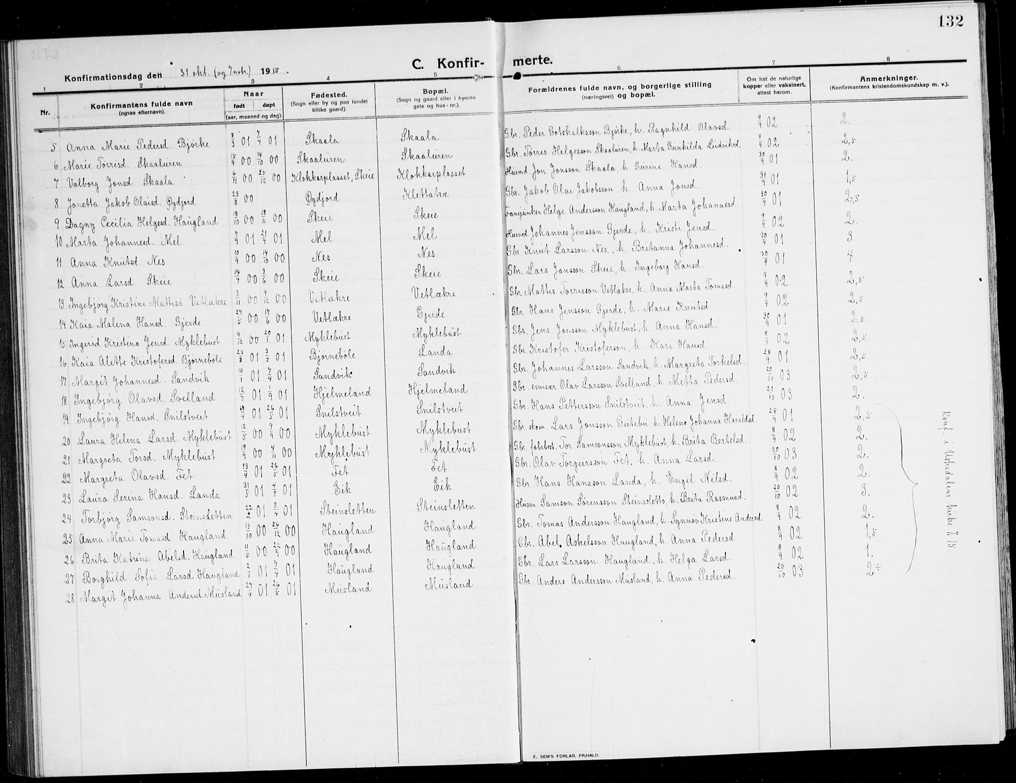 Kvinnherad sokneprestembete, SAB/A-76401/H/Hab: Parish register (copy) no. A 3, 1911-1945, p. 132