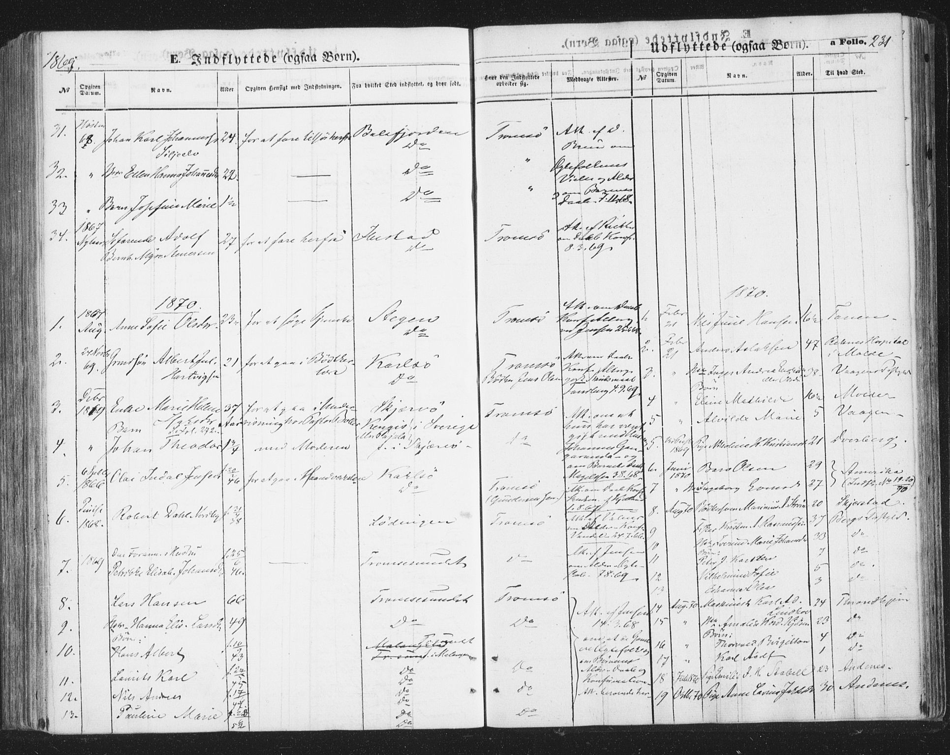 Tromsø sokneprestkontor/stiftsprosti/domprosti, SATØ/S-1343/G/Ga/L0012kirke: Parish register (official) no. 12, 1865-1871, p. 231