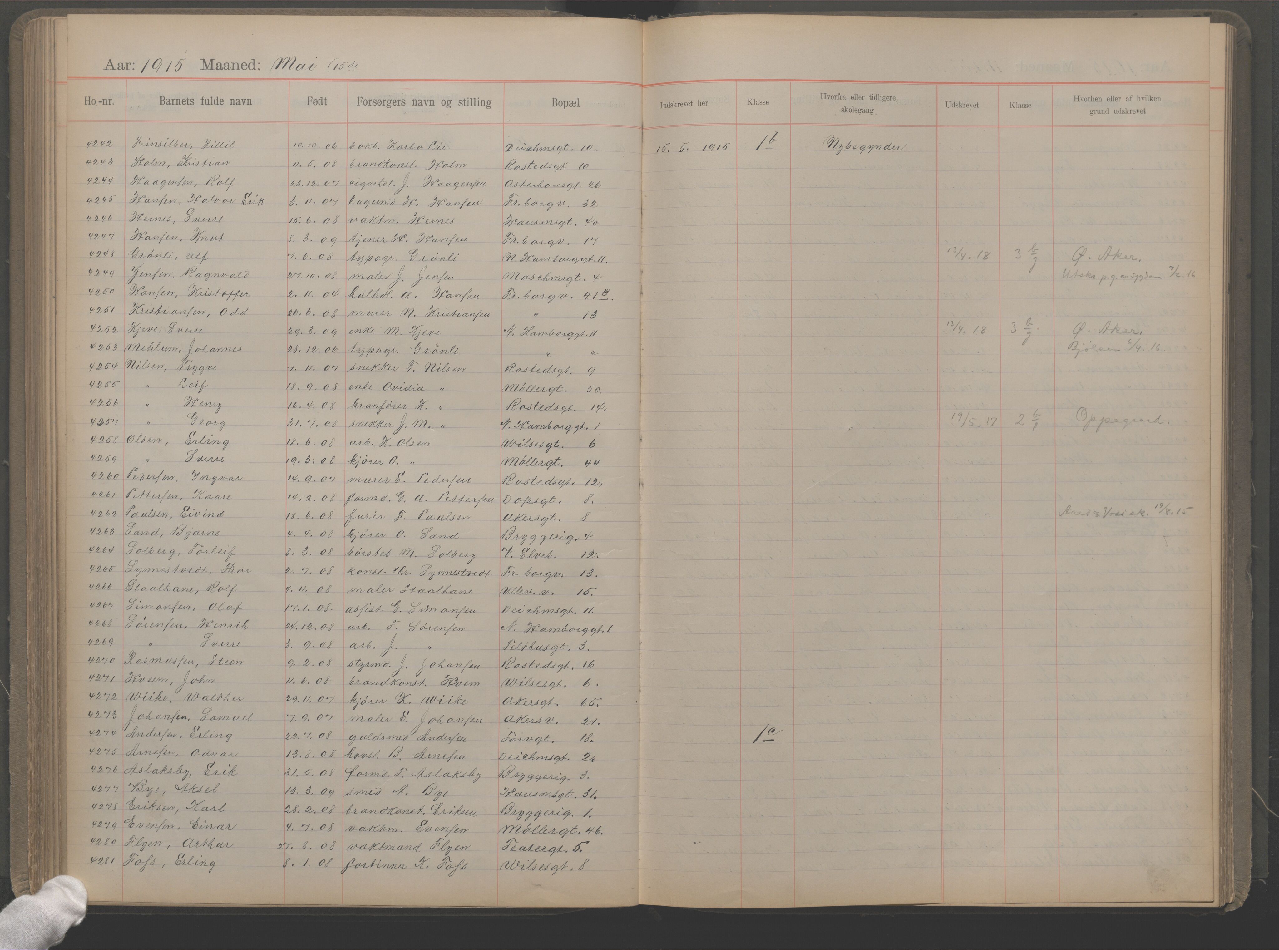 Møllergata skole, OBA/A-20129/F/Fa/L0002: Ut-/innskrivningsprotokoll, 1907-1932, p. 111