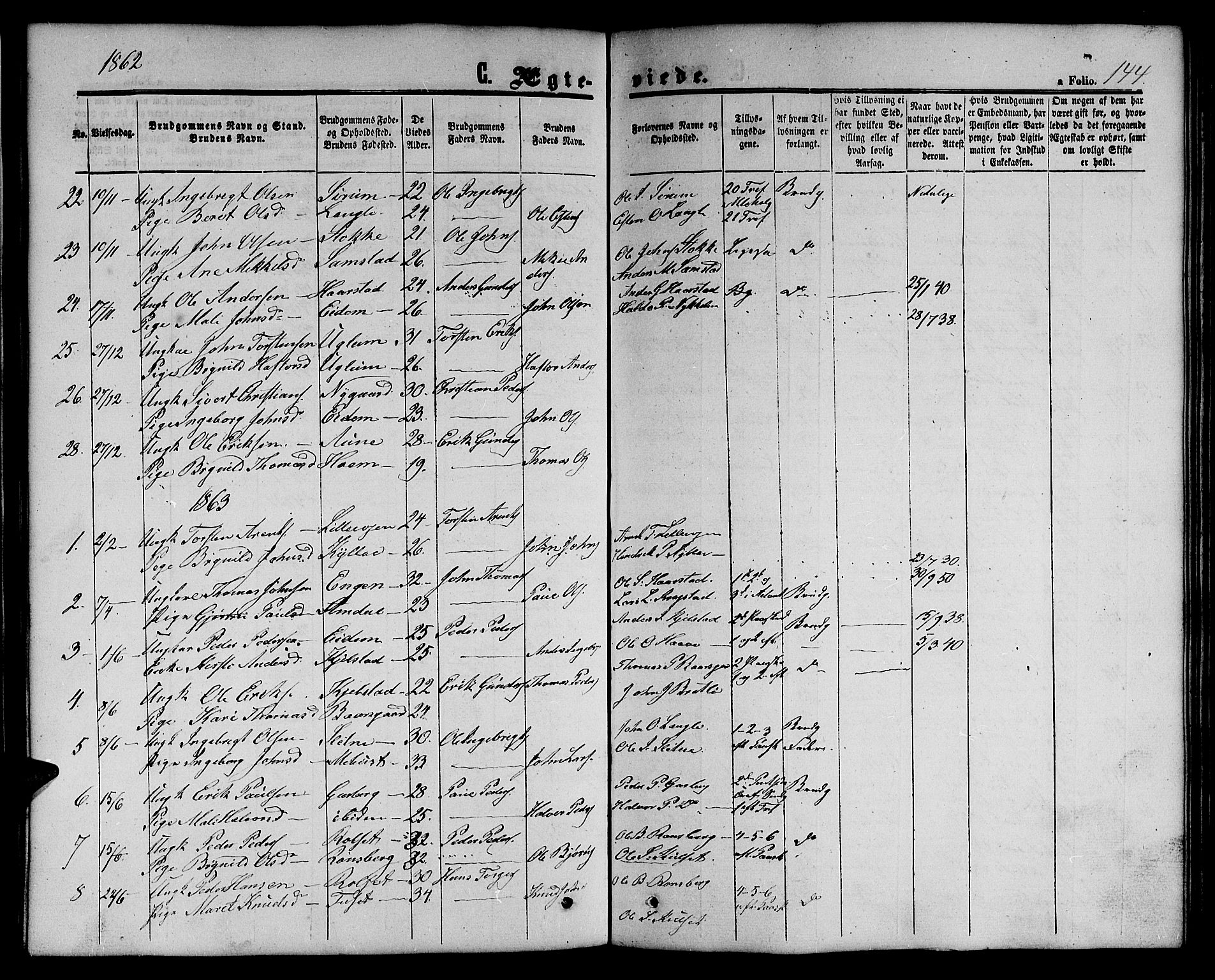 Ministerialprotokoller, klokkerbøker og fødselsregistre - Sør-Trøndelag, SAT/A-1456/695/L1155: Parish register (copy) no. 695C06, 1859-1868, p. 144