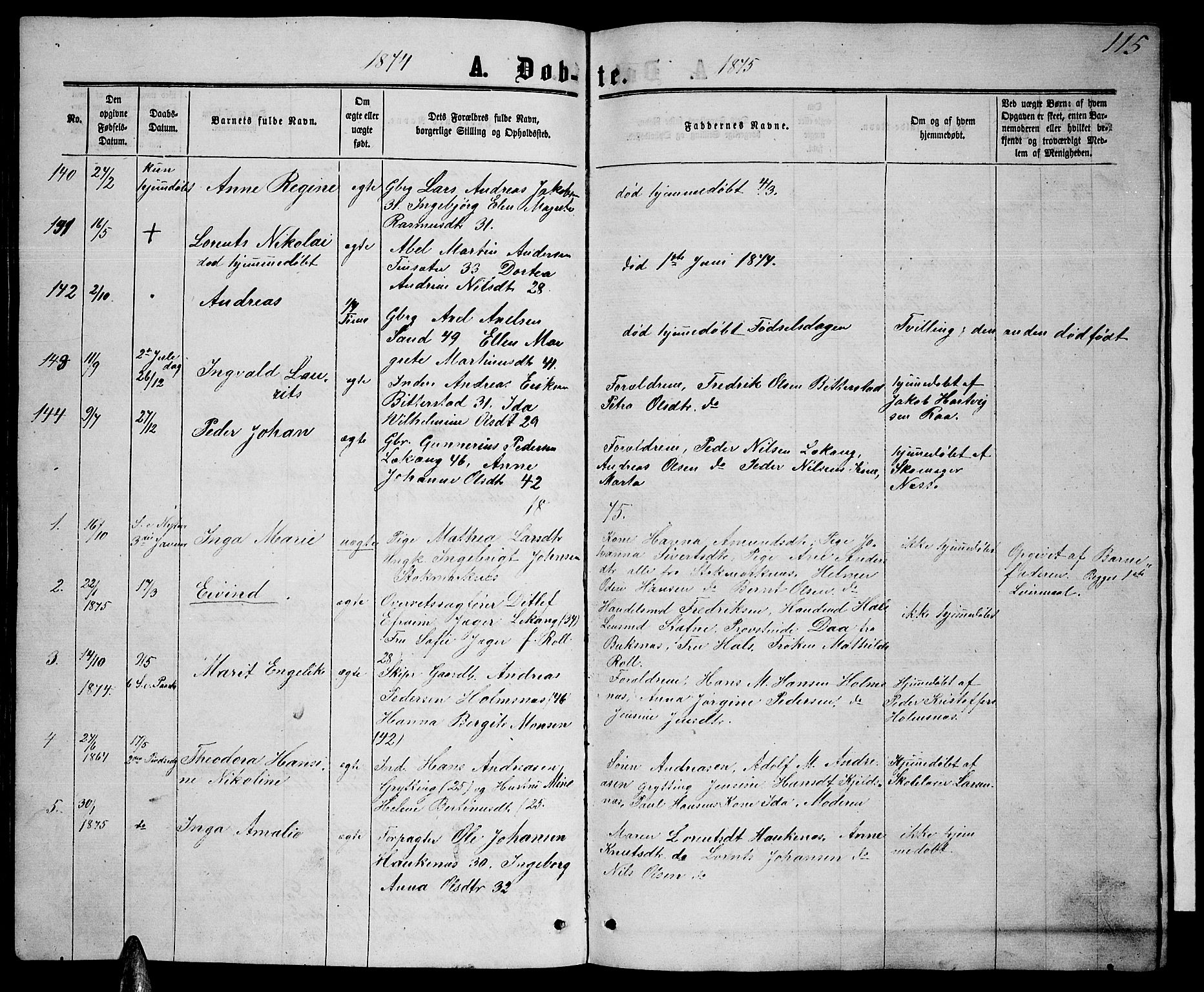 Ministerialprotokoller, klokkerbøker og fødselsregistre - Nordland, AV/SAT-A-1459/888/L1266: Parish register (copy) no. 888C04, 1864-1877, p. 115