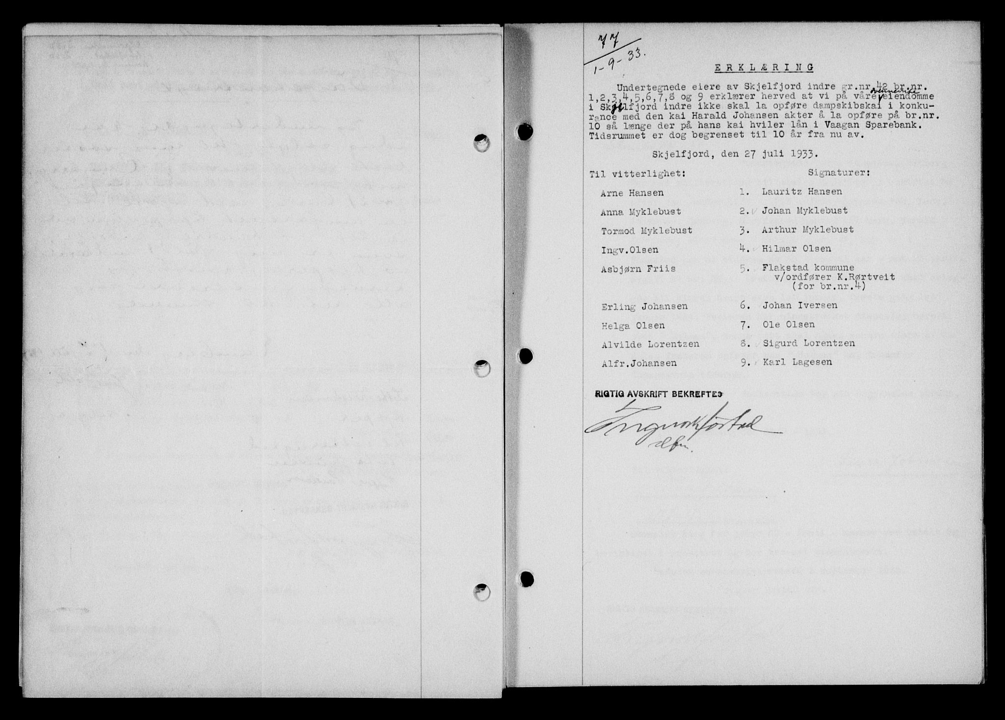 Lofoten sorenskriveri, AV/SAT-A-0017/1/2/2C/L0028b: Mortgage book no. 28b, 1933-1933, Deed date: 01.09.1933