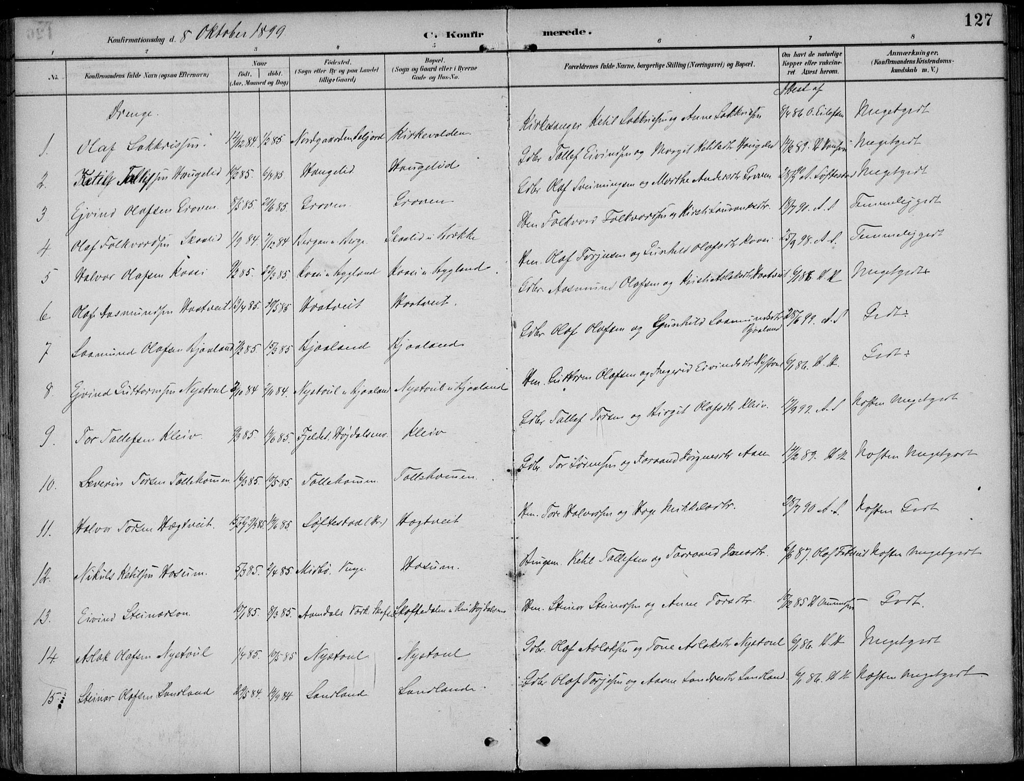 Kviteseid kirkebøker, AV/SAKO-A-276/F/Fb/L0002: Parish register (official) no. II 2, 1882-1916, p. 127