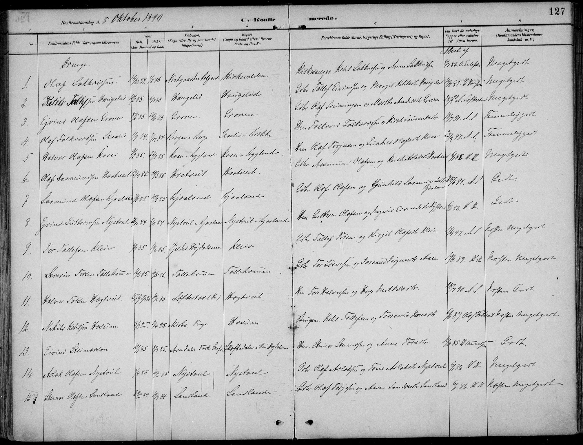 Kviteseid kirkebøker, SAKO/A-276/F/Fb/L0002: Parish register (official) no. II 2, 1882-1916, p. 127