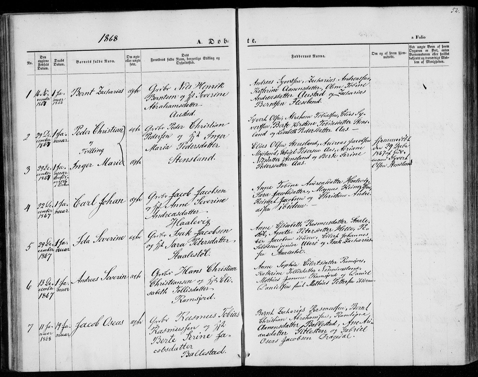 Lyngdal sokneprestkontor, SAK/1111-0029/F/Fa/Faa/L0002: Parish register (official) no. A 2, 1858-1870, p. 52