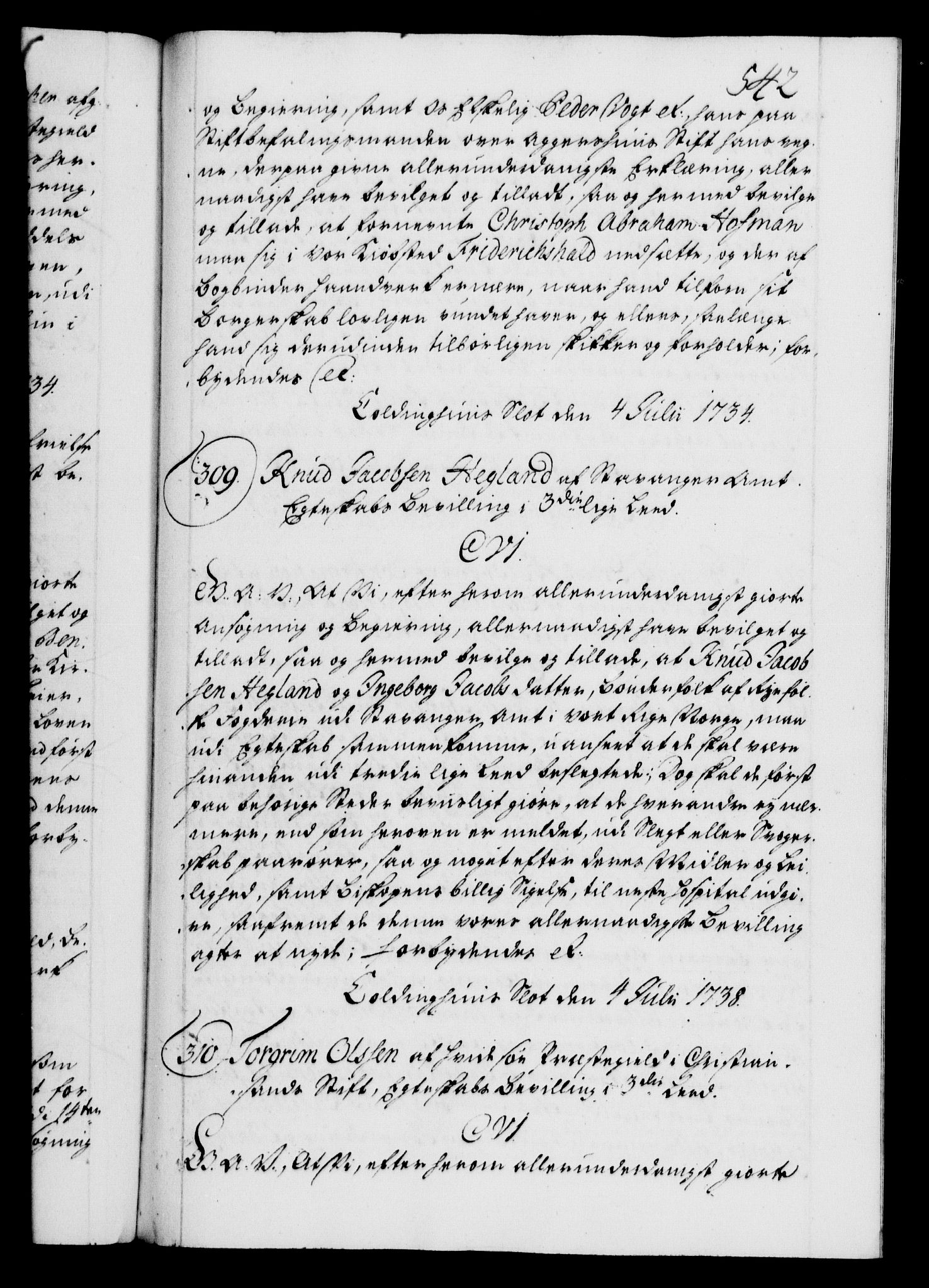 Danske Kanselli 1572-1799, AV/RA-EA-3023/F/Fc/Fca/Fcaa/L0028: Norske registre, 1733-1734, p. 542a