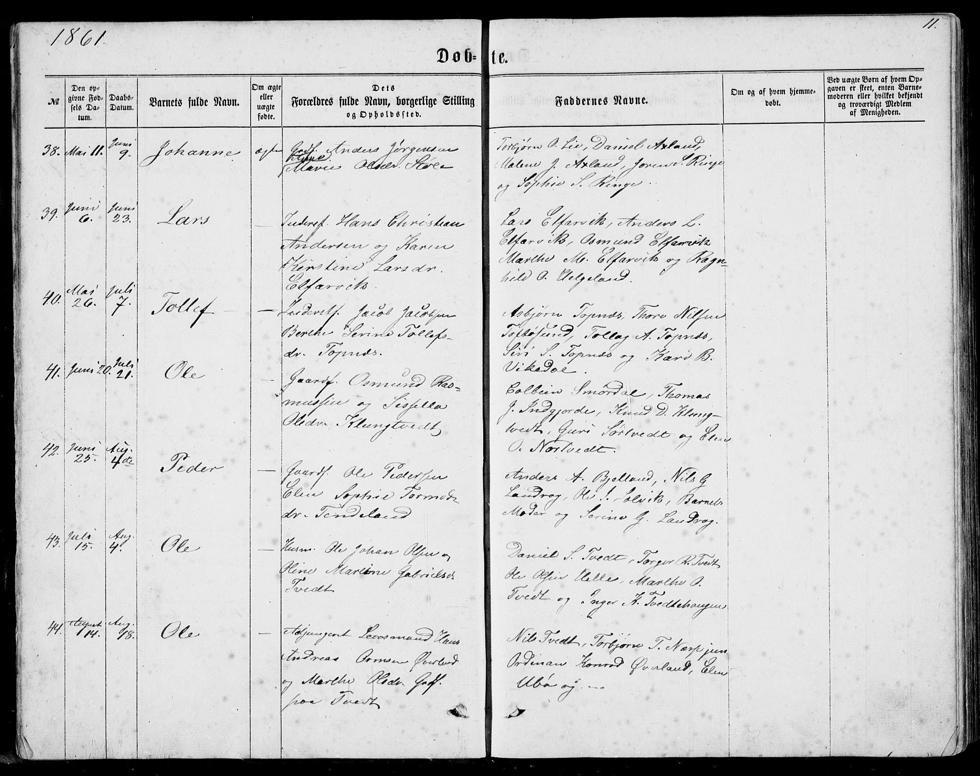 Nedstrand sokneprestkontor, AV/SAST-A-101841/01/IV: Parish register (official) no. A 9, 1861-1876, p. 11