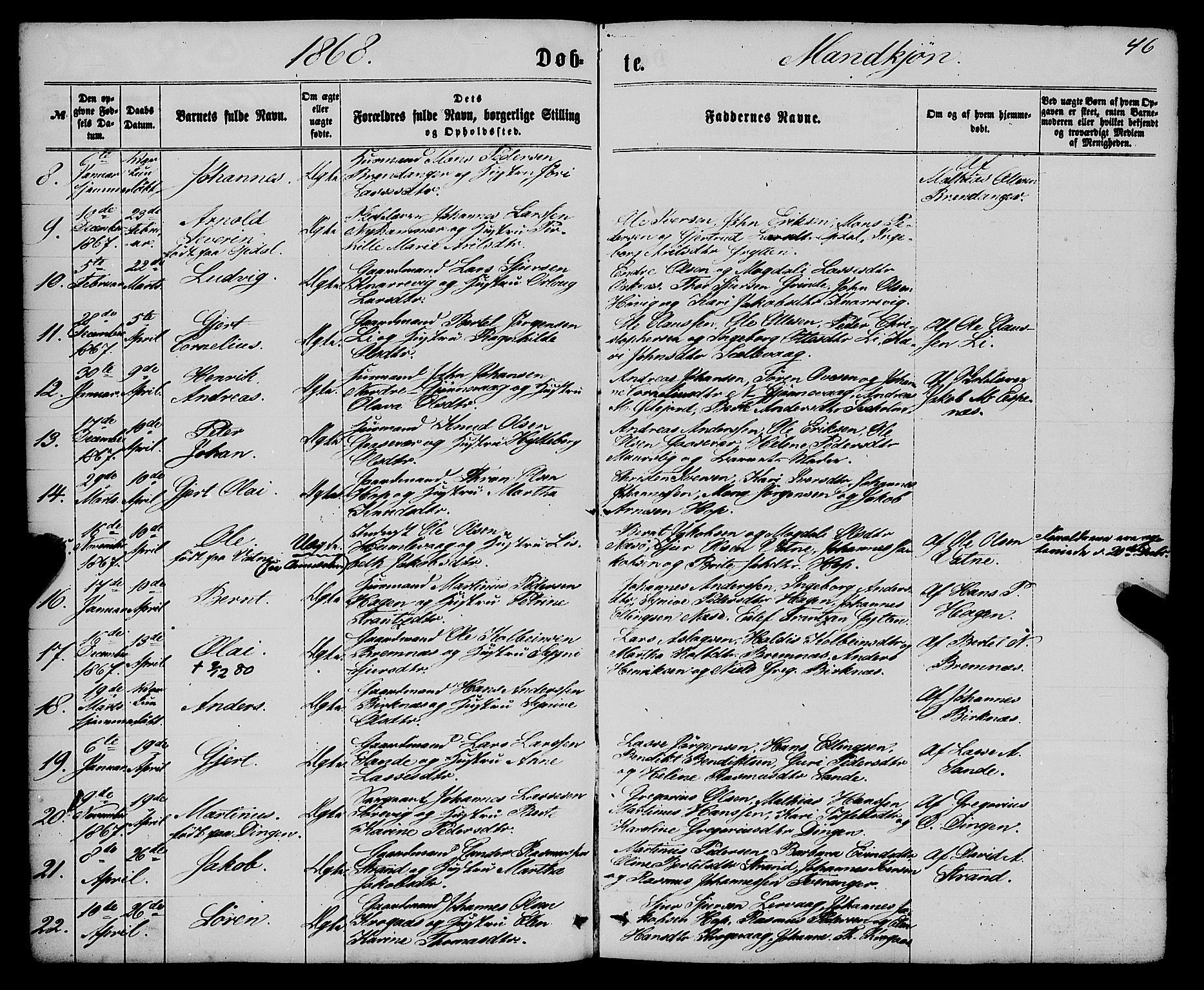 Gulen sokneprestembete, SAB/A-80201/H/Haa/Haaa/L0022: Parish register (official) no. A 22, 1859-1869, p. 46