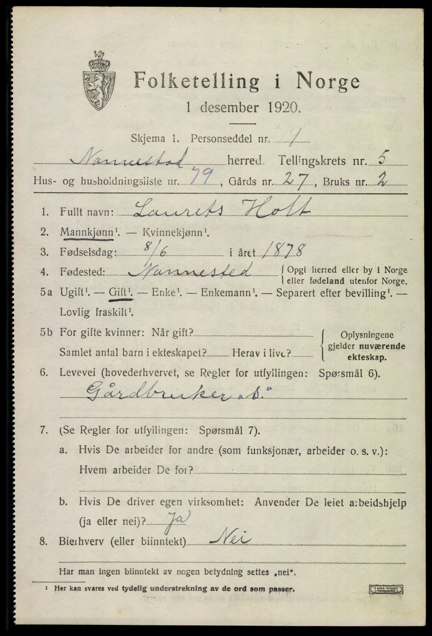 SAO, 1920 census for Nannestad, 1920, p. 7498