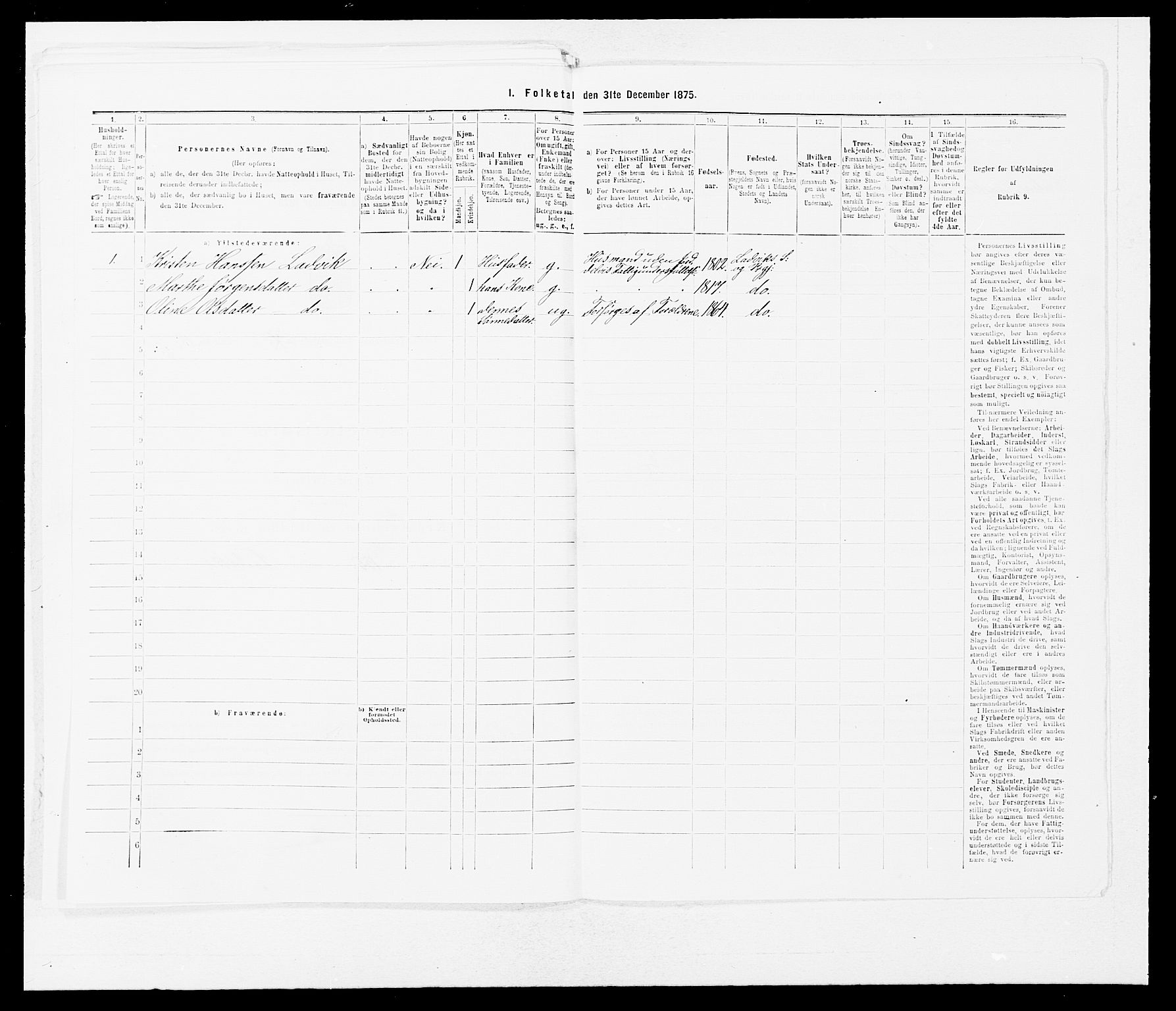 SAB, 1875 census for 1415P Lavik, 1875, p. 158