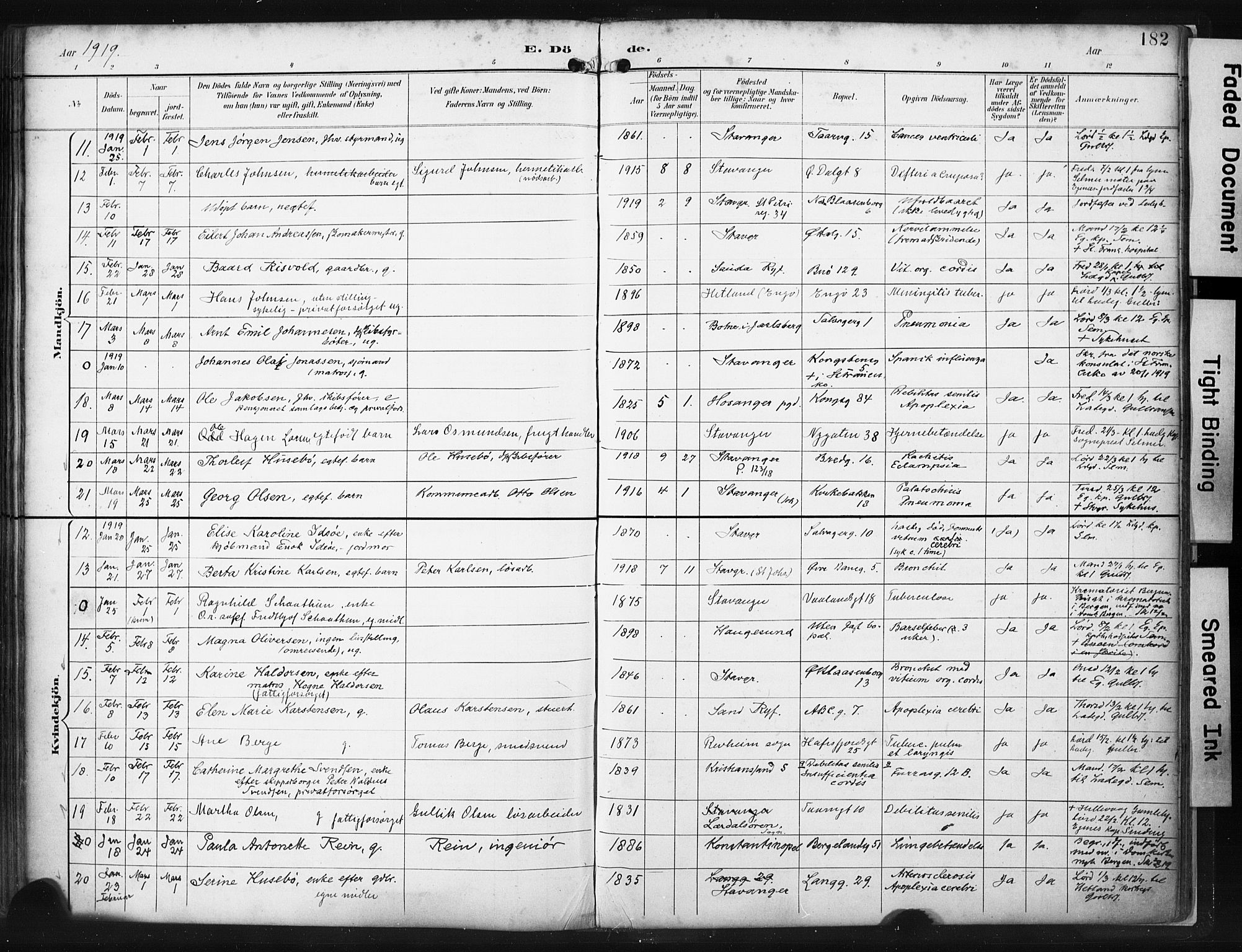 St. Petri sokneprestkontor, AV/SAST-A-101813/001/30/30BA/L0022: Parish register (official) no. A 22, 1895-1919, p. 182