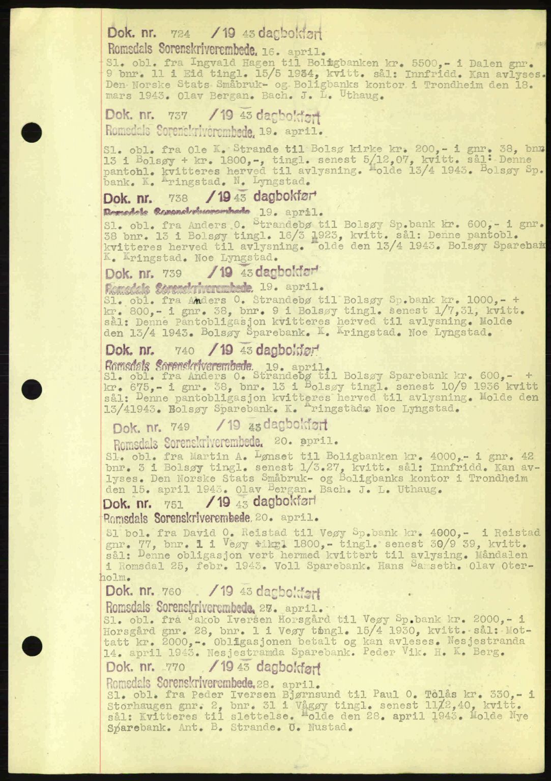 Romsdal sorenskriveri, AV/SAT-A-4149/1/2/2C: Mortgage book no. C1a, 1936-1945, Diary no: : 724/1943