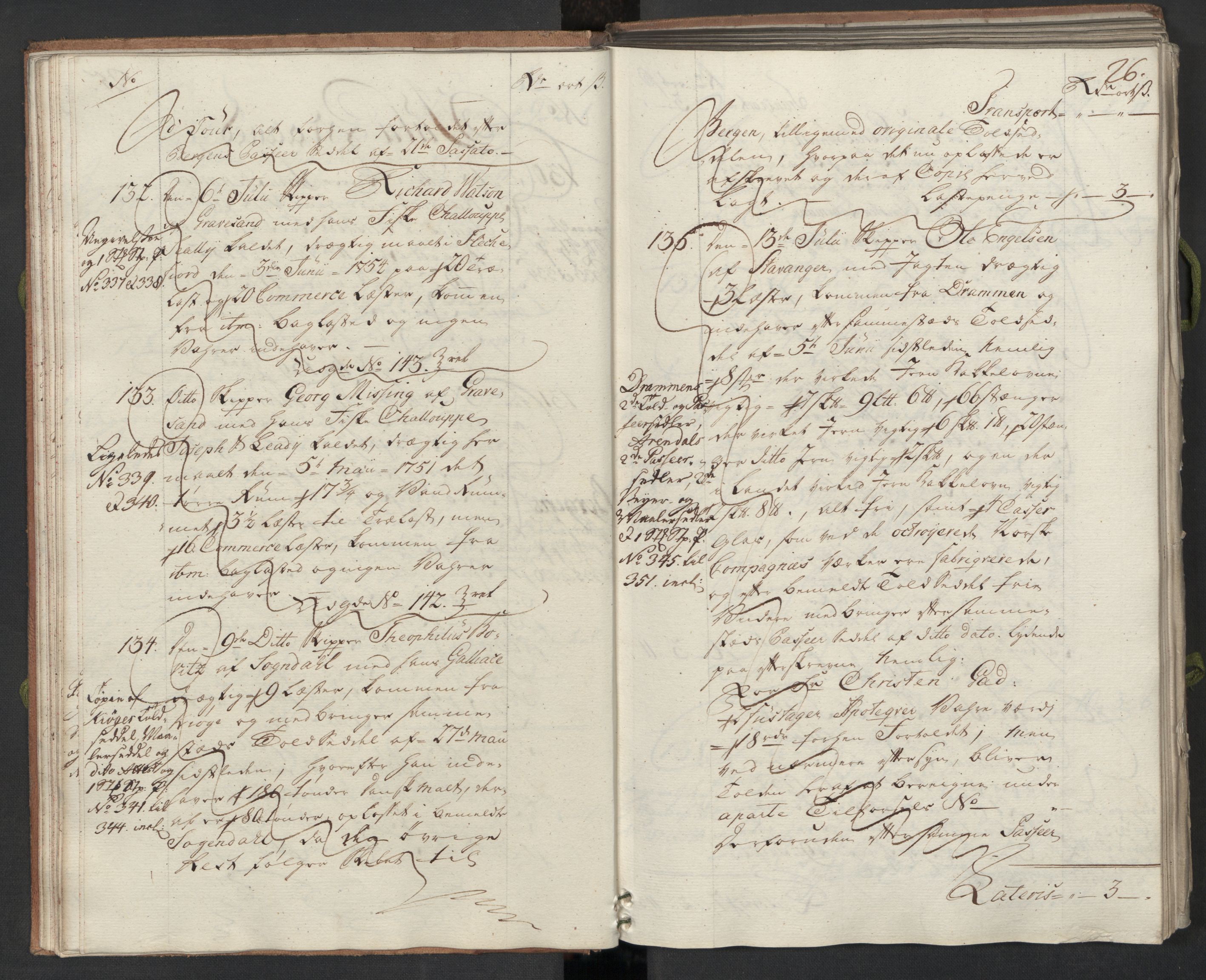 Generaltollkammeret, tollregnskaper, AV/RA-EA-5490/R22/L0024/0001: Tollregnskaper Stavanger / Hovedtollbok, 1762, p. 25b-26a