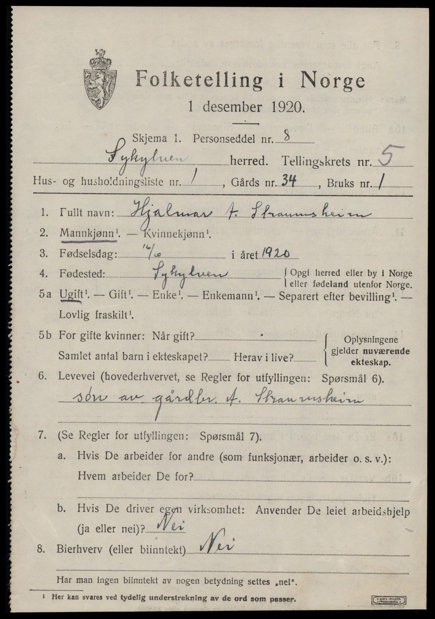 SAT, 1920 census for Sykkylven, 1920, p. 3205