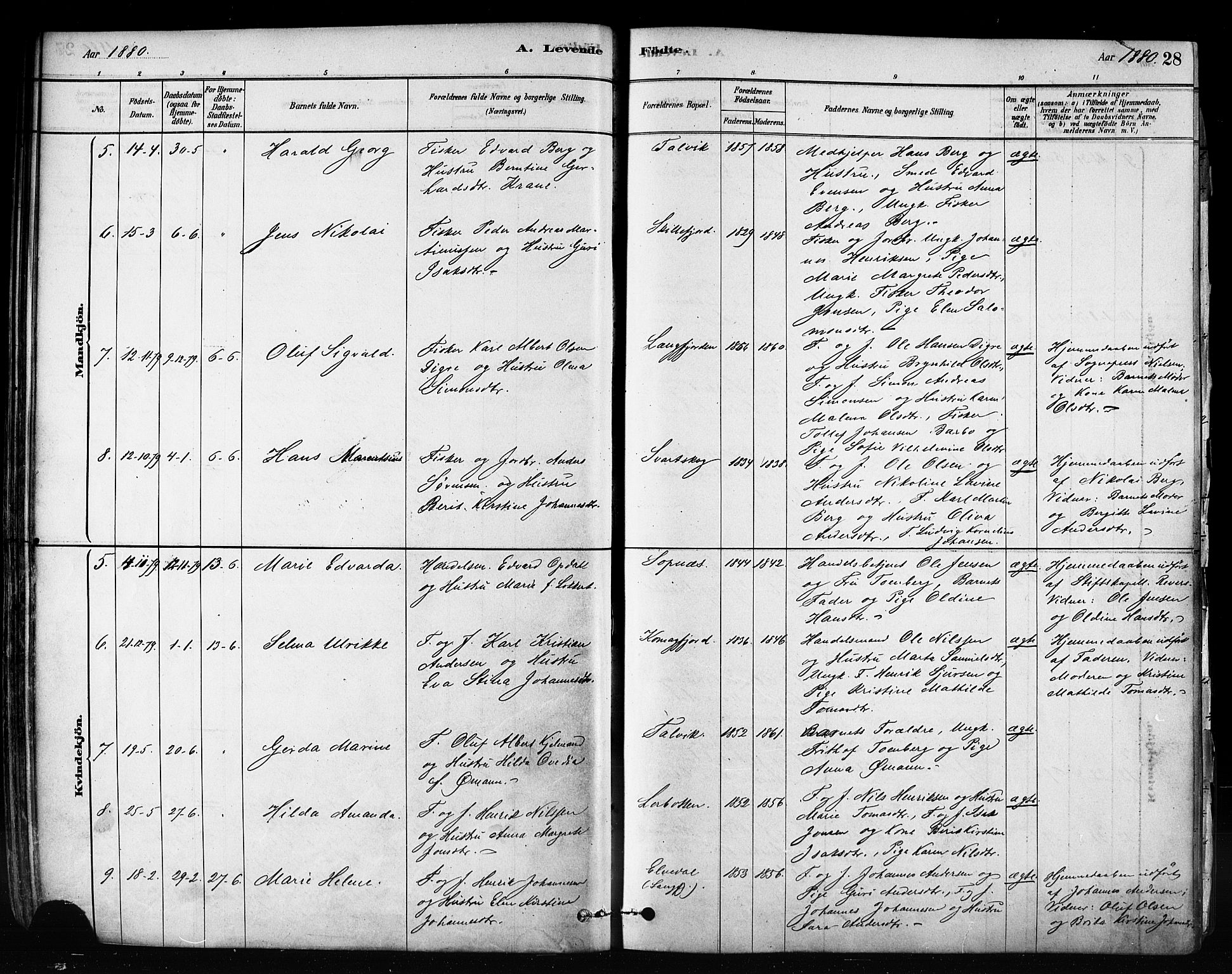 Talvik sokneprestkontor, SATØ/S-1337/H/Ha/L0012kirke: Parish register (official) no. 12, 1878-1886, p. 28