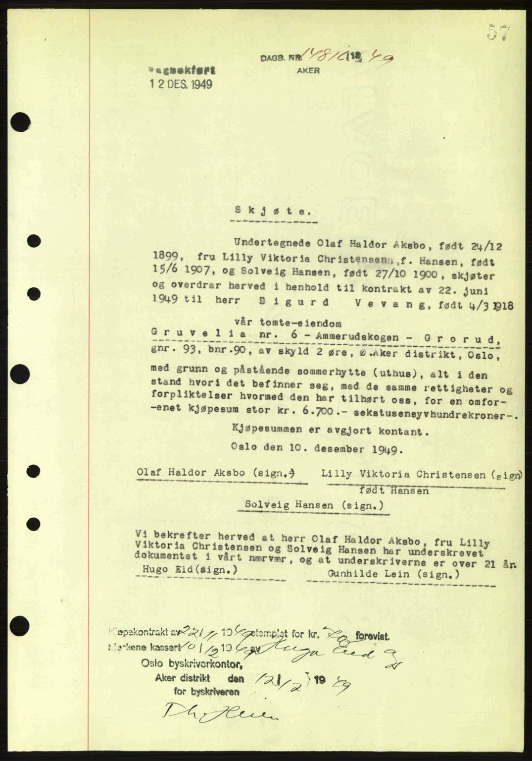 Oslo byskriverembete, AV/SAO-A-10227/G/Gb/Gbd/Gbda/L0017: Mortgage book no. A215, 1949-1950, Diary no: : 14816/1949