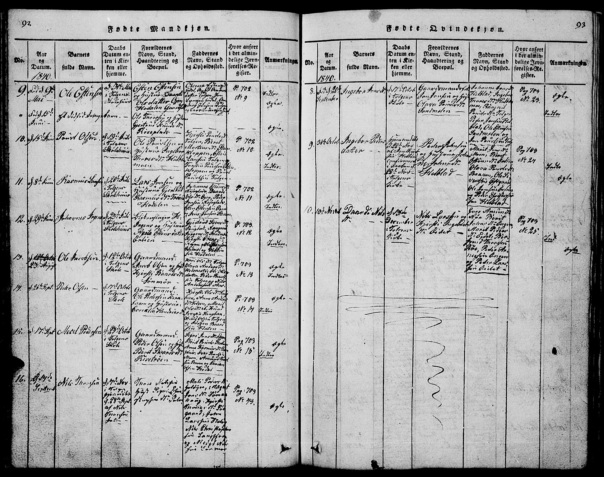 Tolga prestekontor, AV/SAH-PREST-062/L/L0001: Parish register (copy) no. 1, 1814-1877, p. 92-93