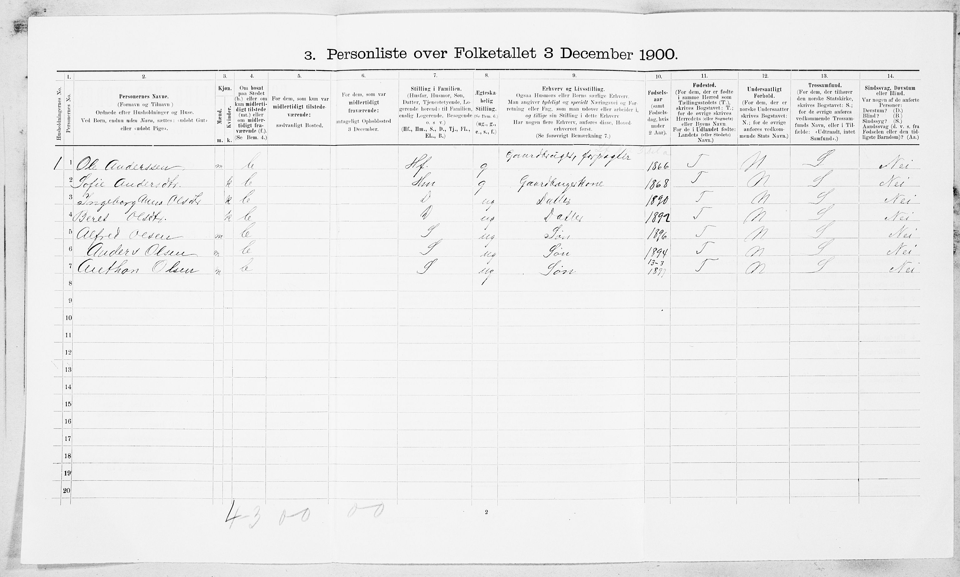 SAT, 1900 census for Rissa, 1900, p. 507