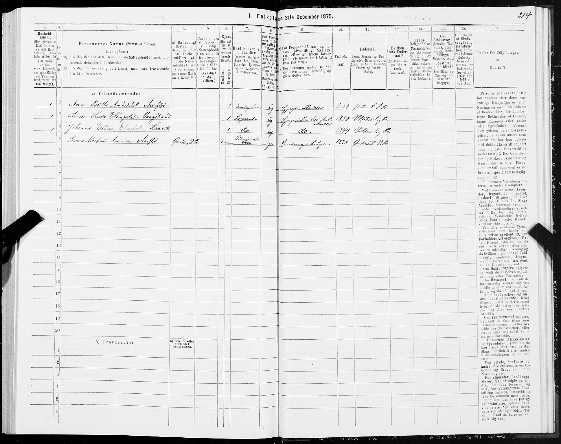 SAT, 1875 census for 1519P Volda, 1875, p. 4314