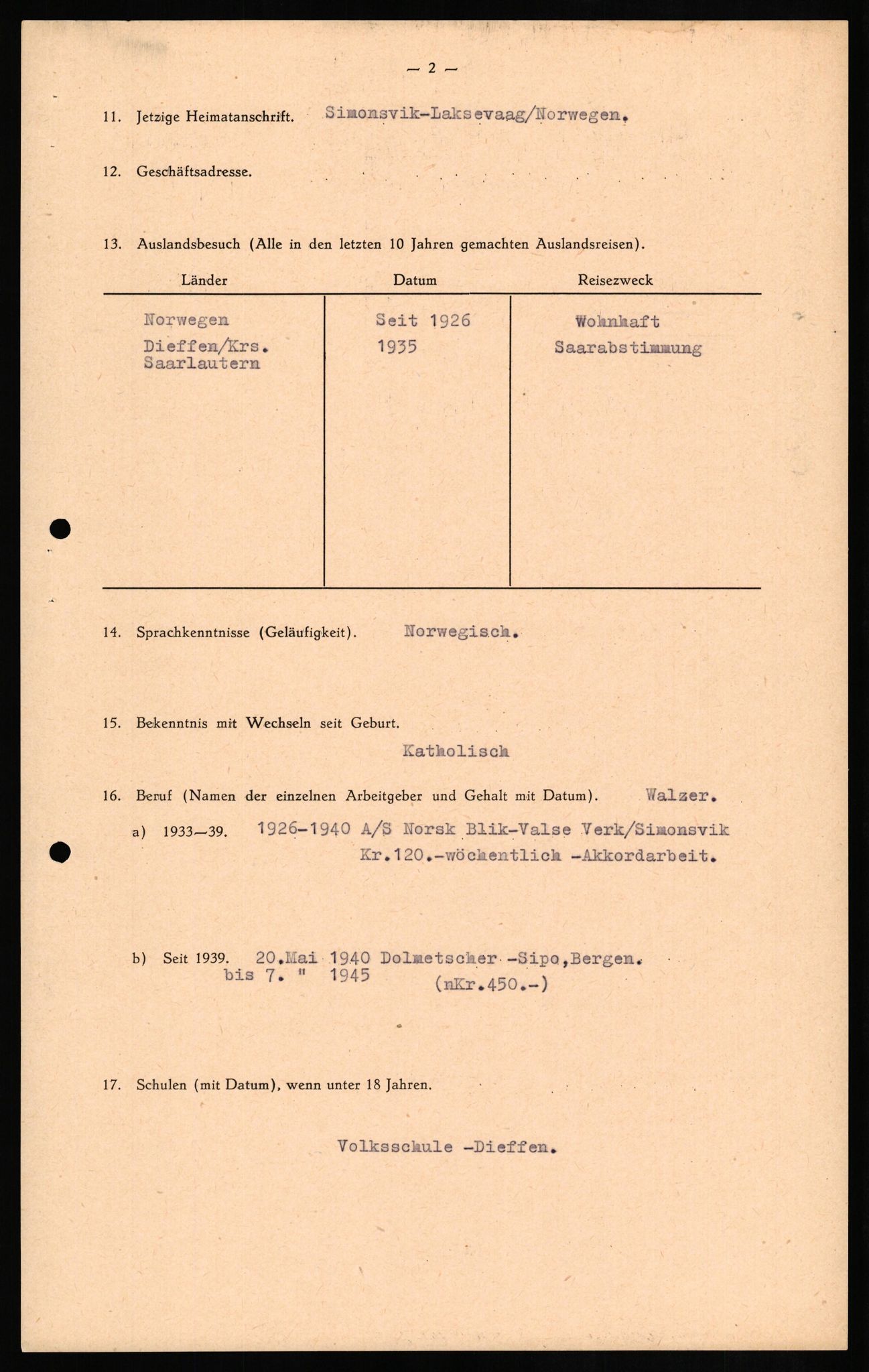 Forsvaret, Forsvarets overkommando II, AV/RA-RAFA-3915/D/Db/L0019: CI Questionaires. Tyske okkupasjonsstyrker i Norge. Tyskere., 1945-1946, p. 503