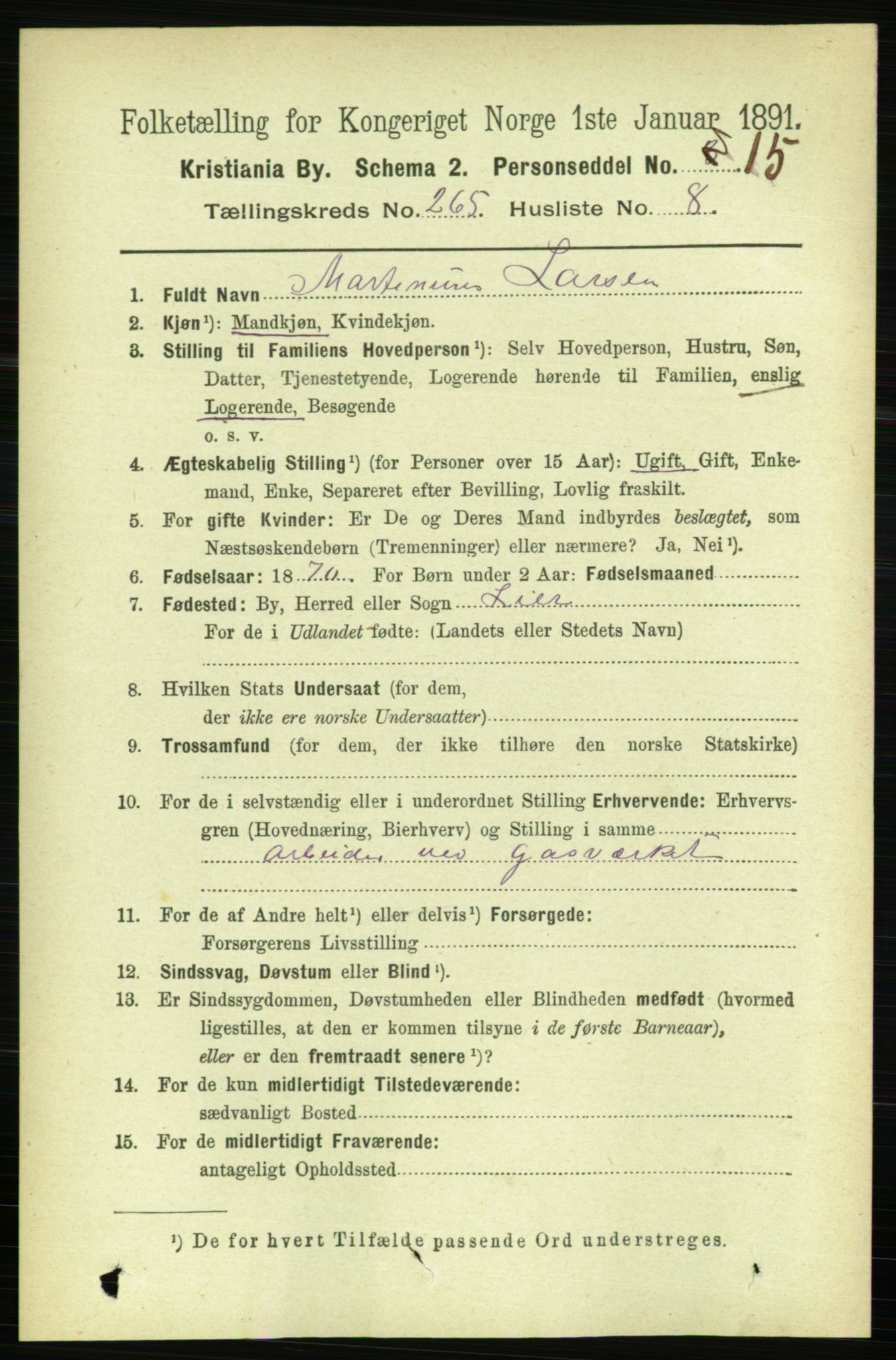RA, 1891 census for 0301 Kristiania, 1891, p. 161096