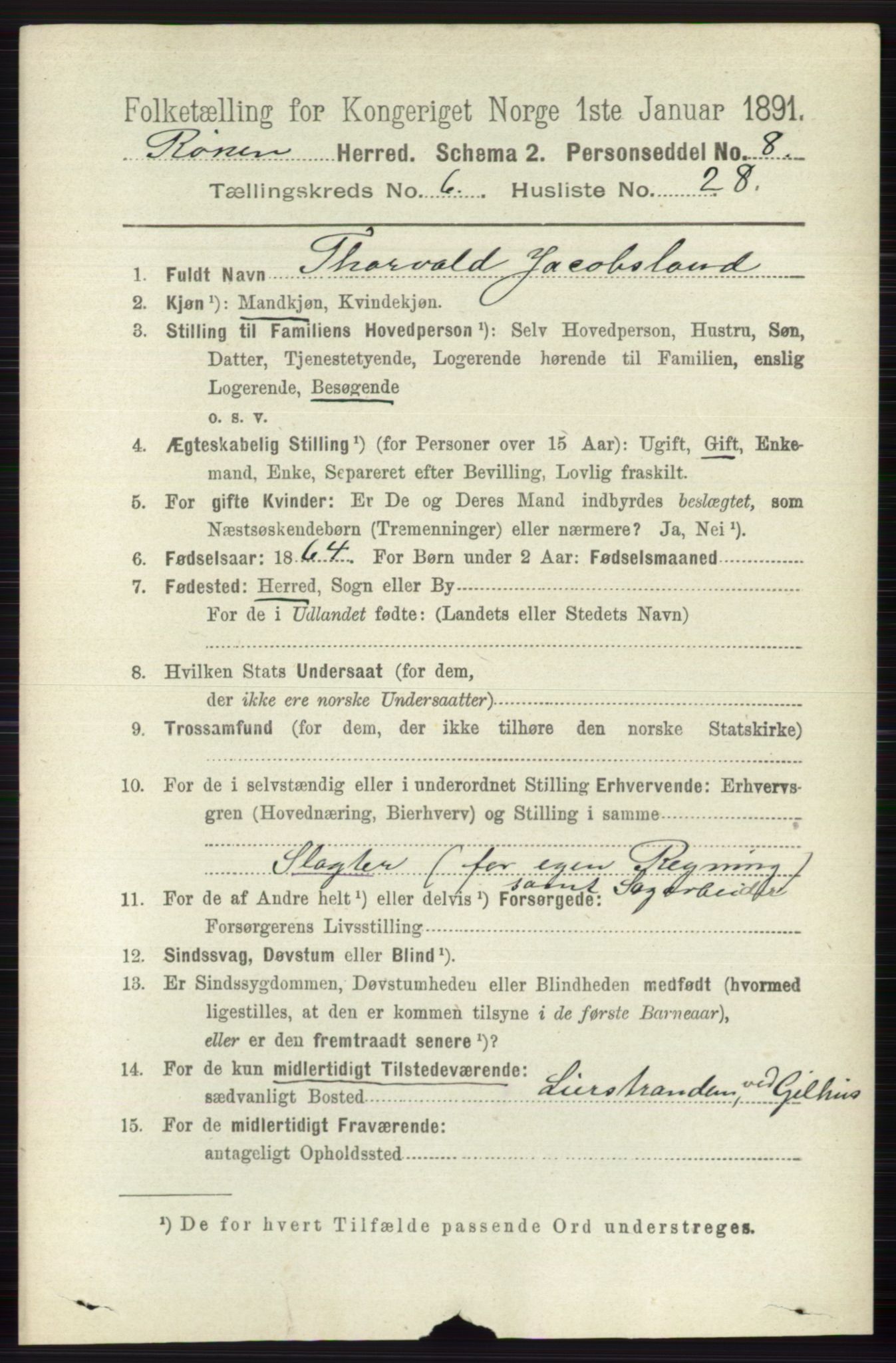 RA, 1891 census for 0627 Røyken, 1891, p. 3784