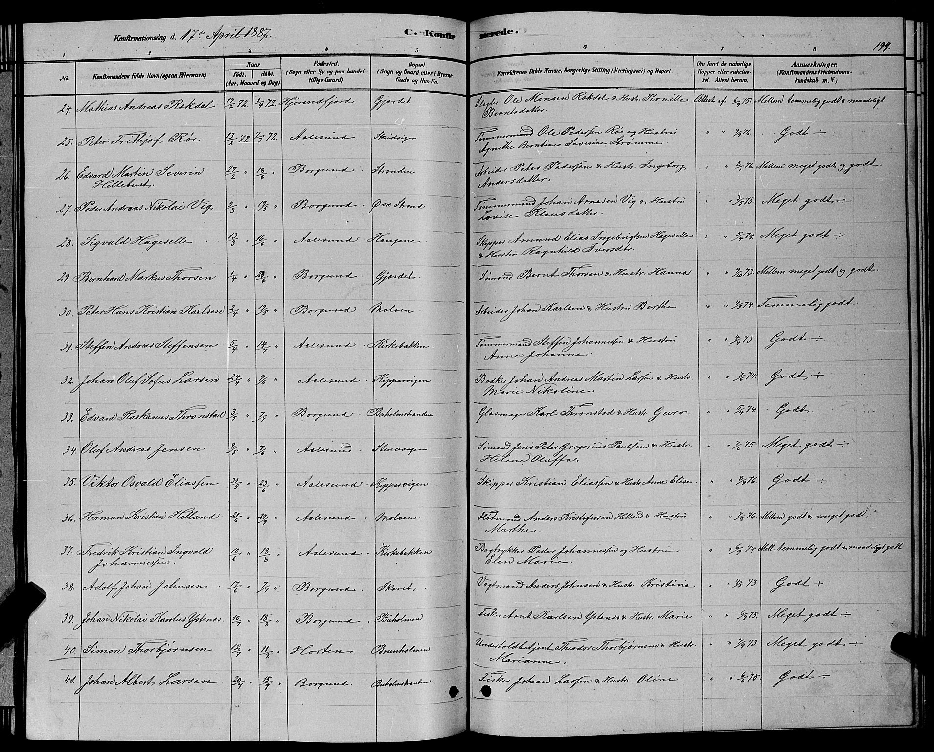 Ministerialprotokoller, klokkerbøker og fødselsregistre - Møre og Romsdal, AV/SAT-A-1454/529/L0466: Parish register (copy) no. 529C03, 1878-1888, p. 199