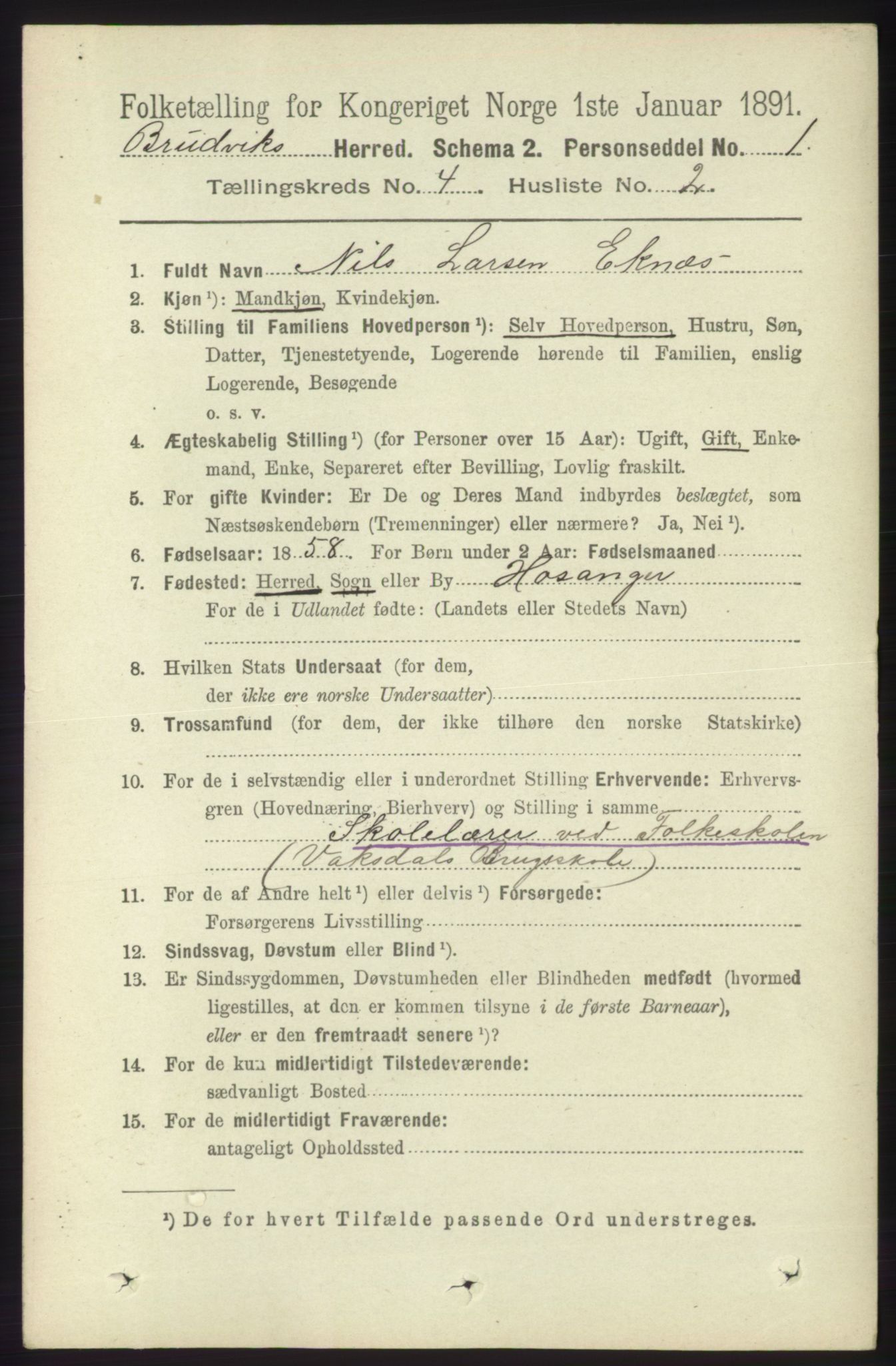 RA, 1891 census for 1251 Bruvik, 1891, p. 1012