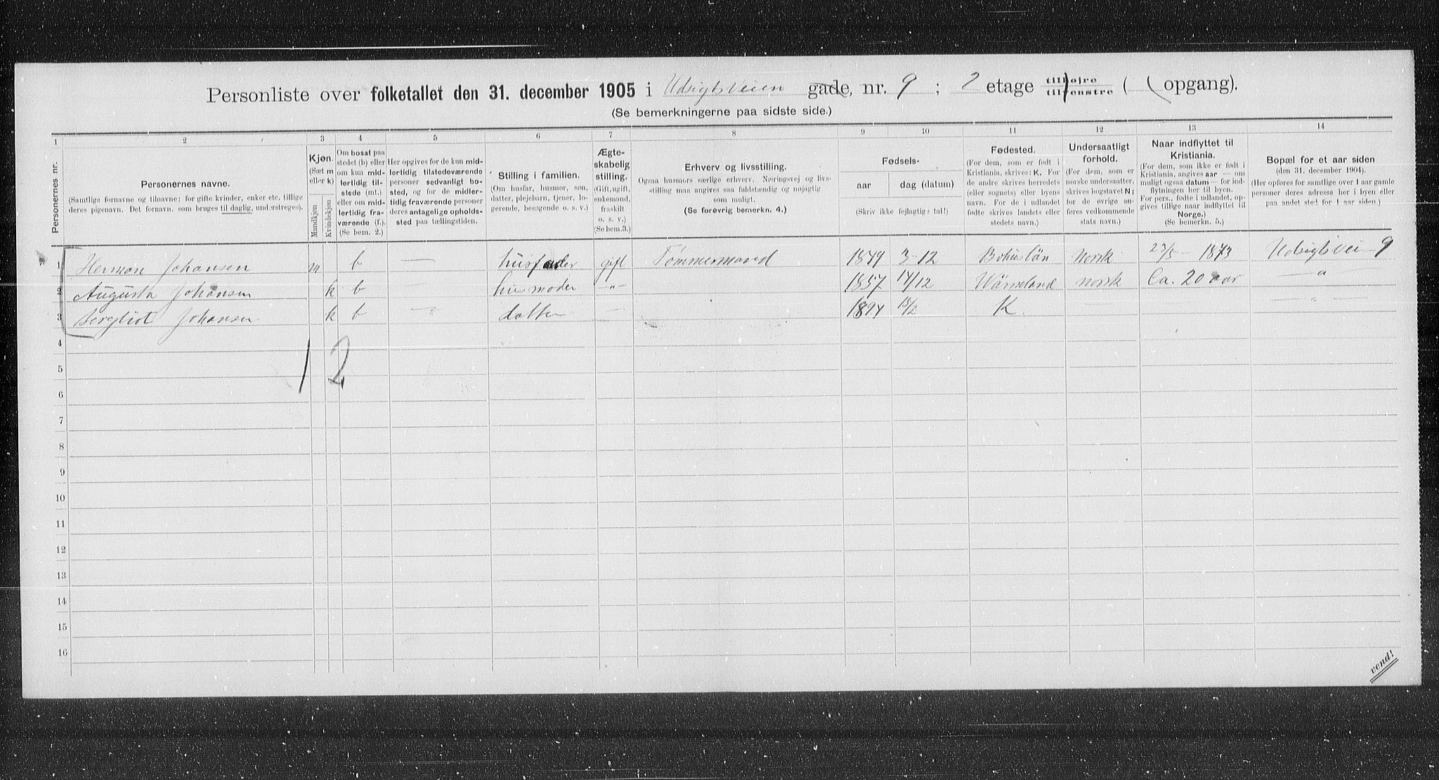 OBA, Municipal Census 1905 for Kristiania, 1905, p. 62294