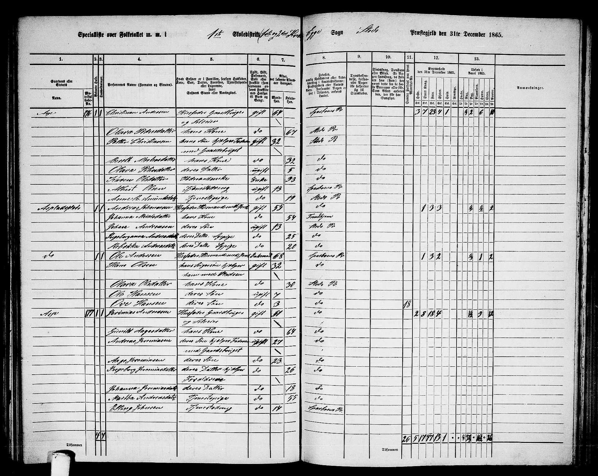 RA, 1865 census for Stod, 1865, p. 137