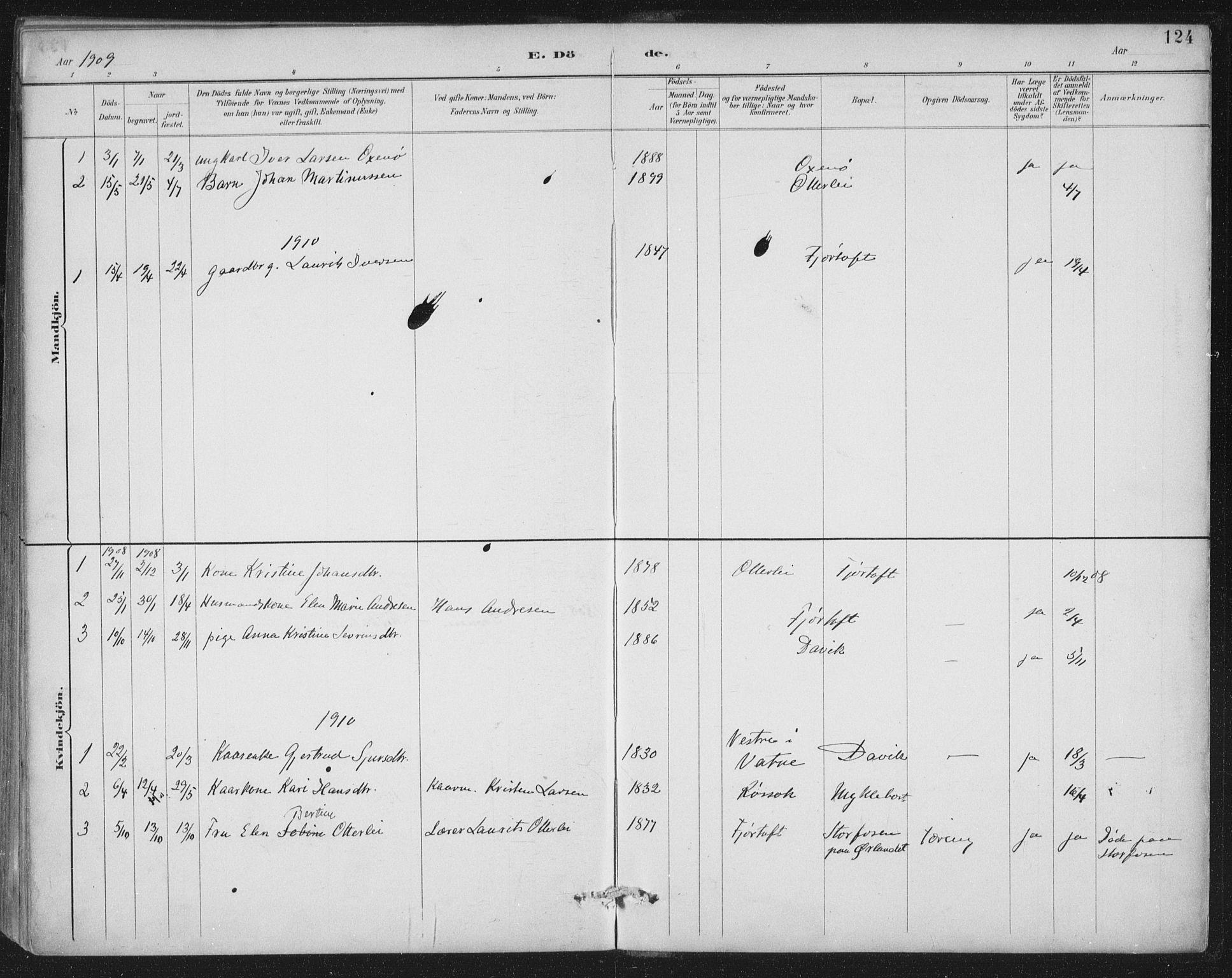 Ministerialprotokoller, klokkerbøker og fødselsregistre - Møre og Romsdal, SAT/A-1454/538/L0522: Parish register (official) no. 538A01, 1884-1913, p. 124