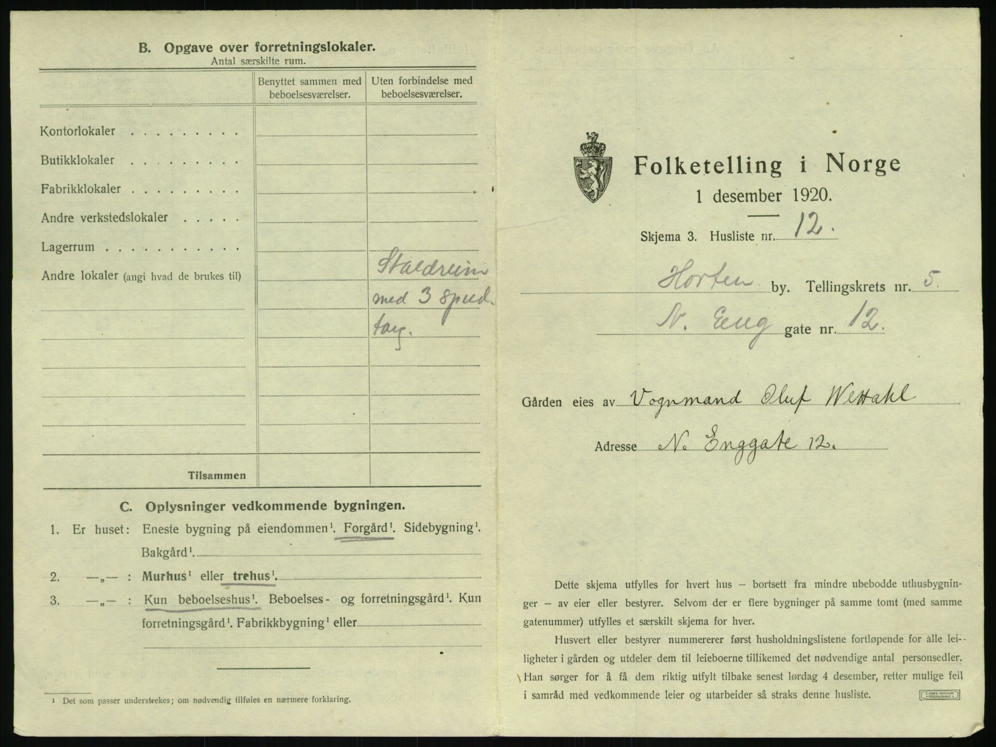 SAKO, 1920 census for Horten, 1920, p. 1561