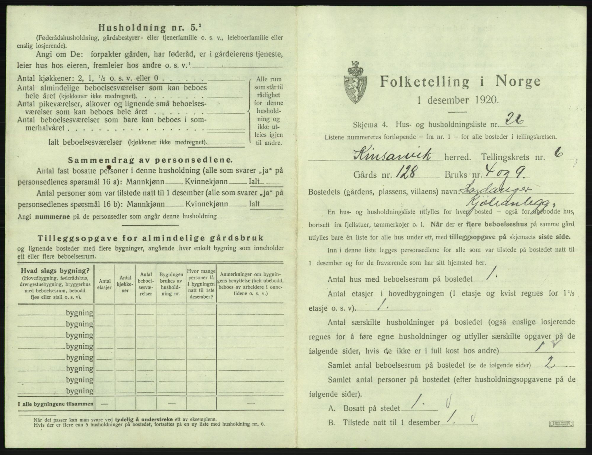 SAB, 1920 census for Kinsarvik, 1920, p. 458