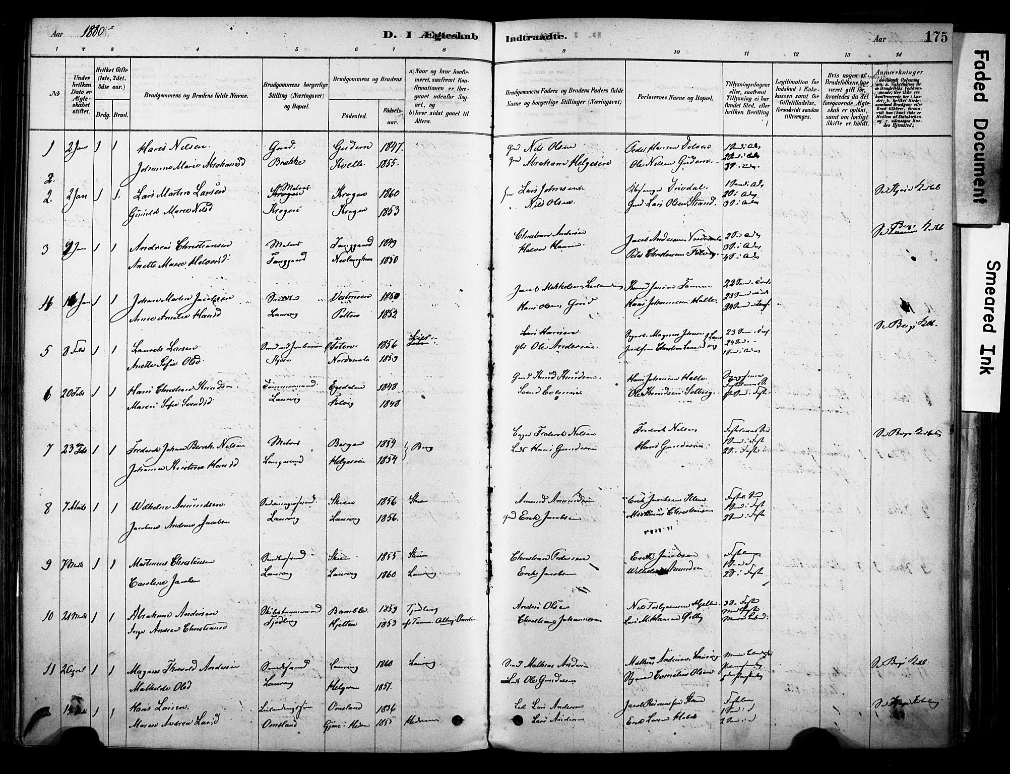 Brunlanes kirkebøker, SAKO/A-342/F/Fc/L0001: Parish register (official) no. III 1, 1878-1899, p. 175