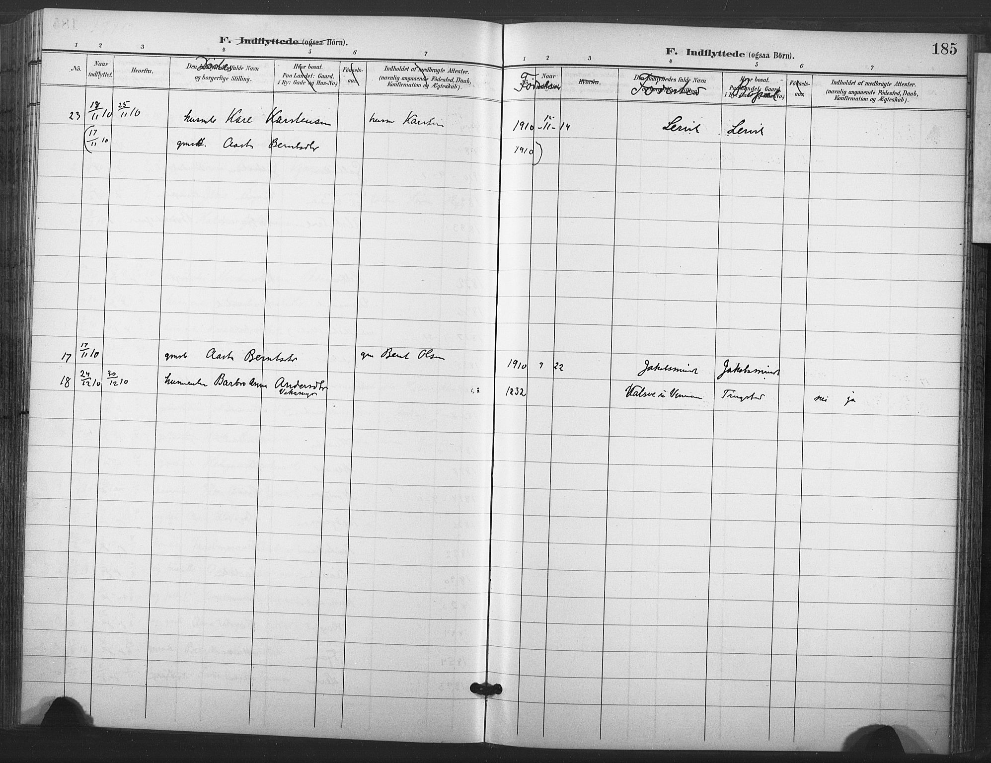 Ministerialprotokoller, klokkerbøker og fødselsregistre - Nord-Trøndelag, SAT/A-1458/713/L0122: Parish register (official) no. 713A11, 1899-1910, p. 185