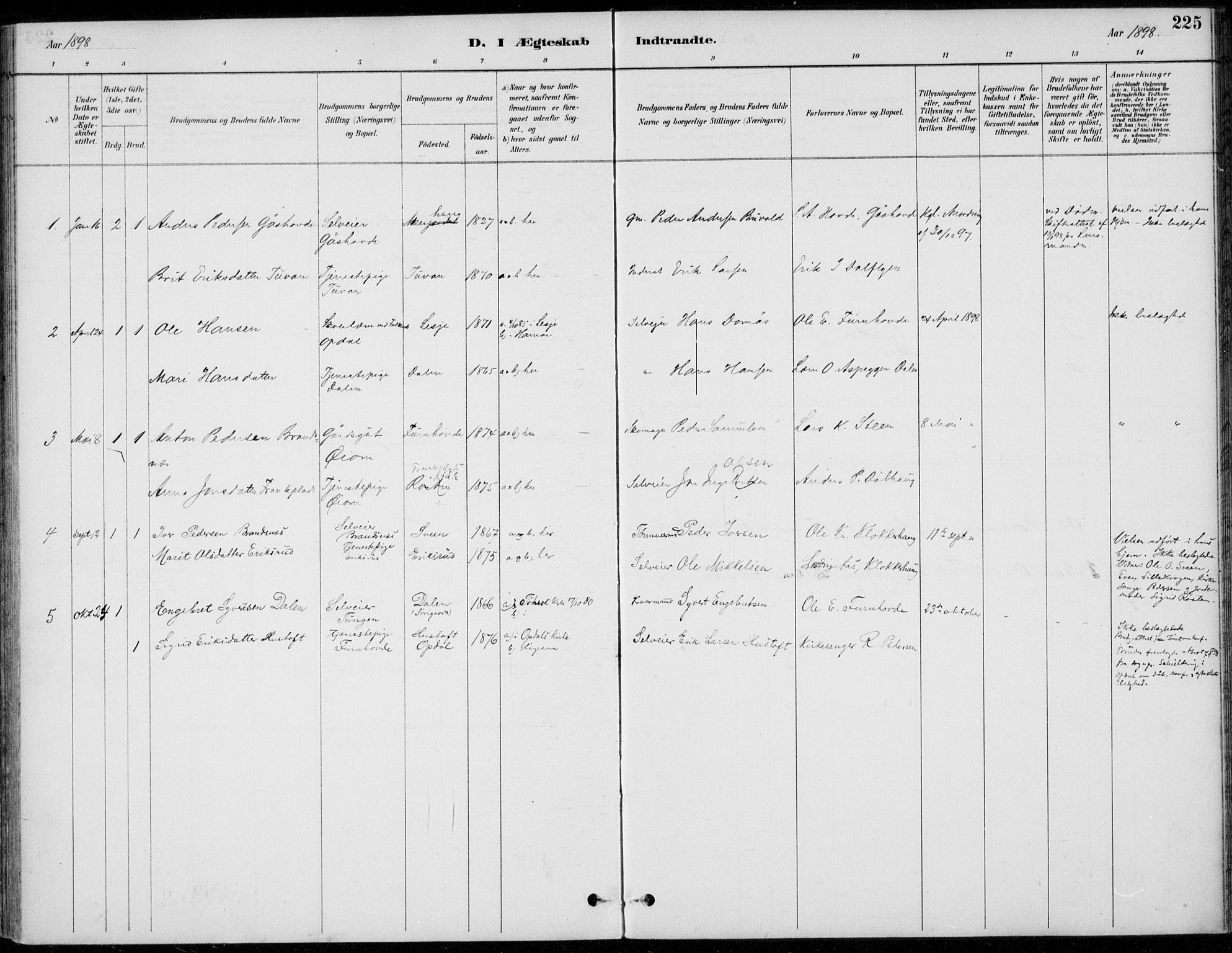Alvdal prestekontor, SAH/PREST-060/H/Ha/Haa/L0003: Parish register (official) no. 3, 1886-1912, p. 225