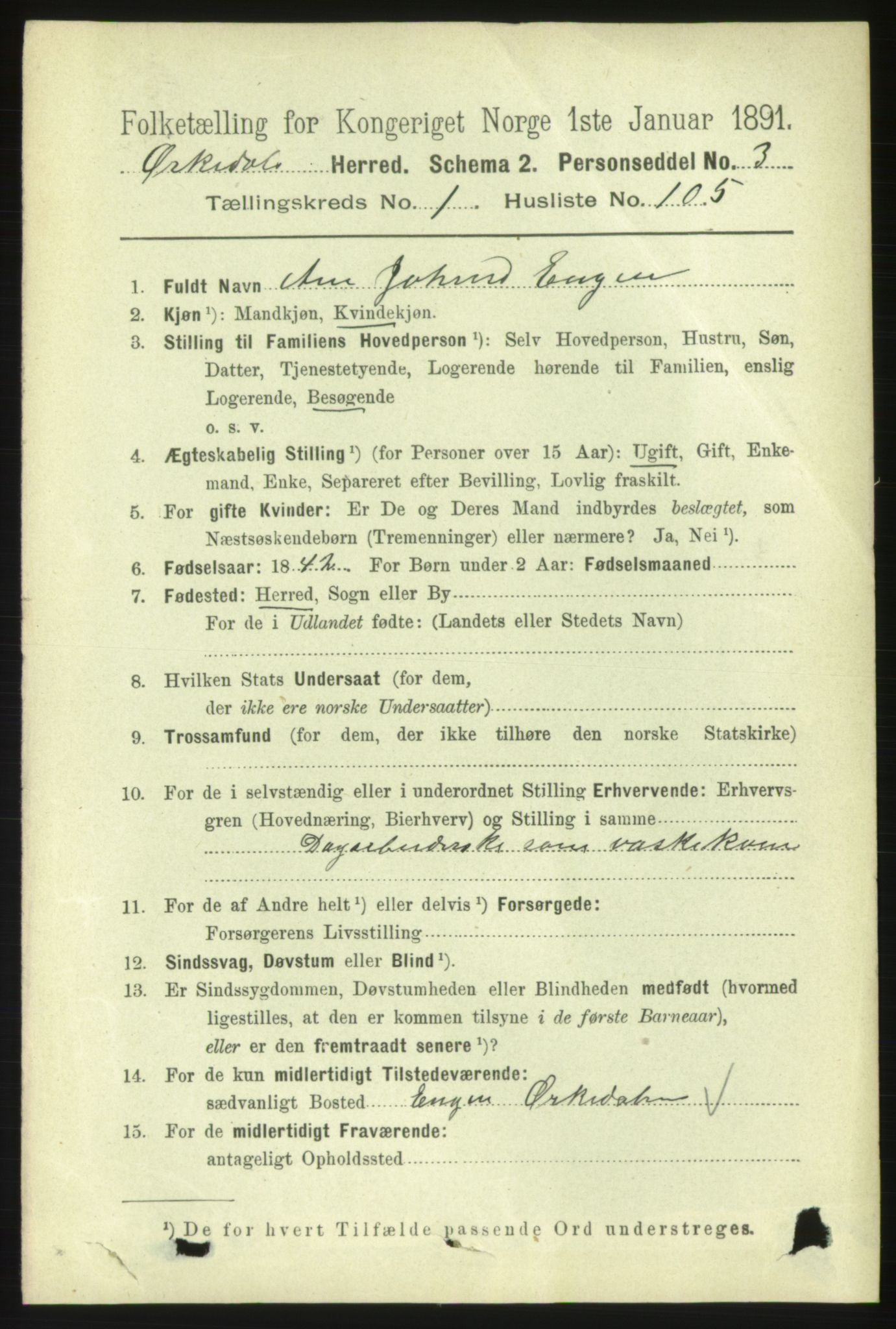 RA, 1891 census for 1638 Orkdal, 1891, p. 879