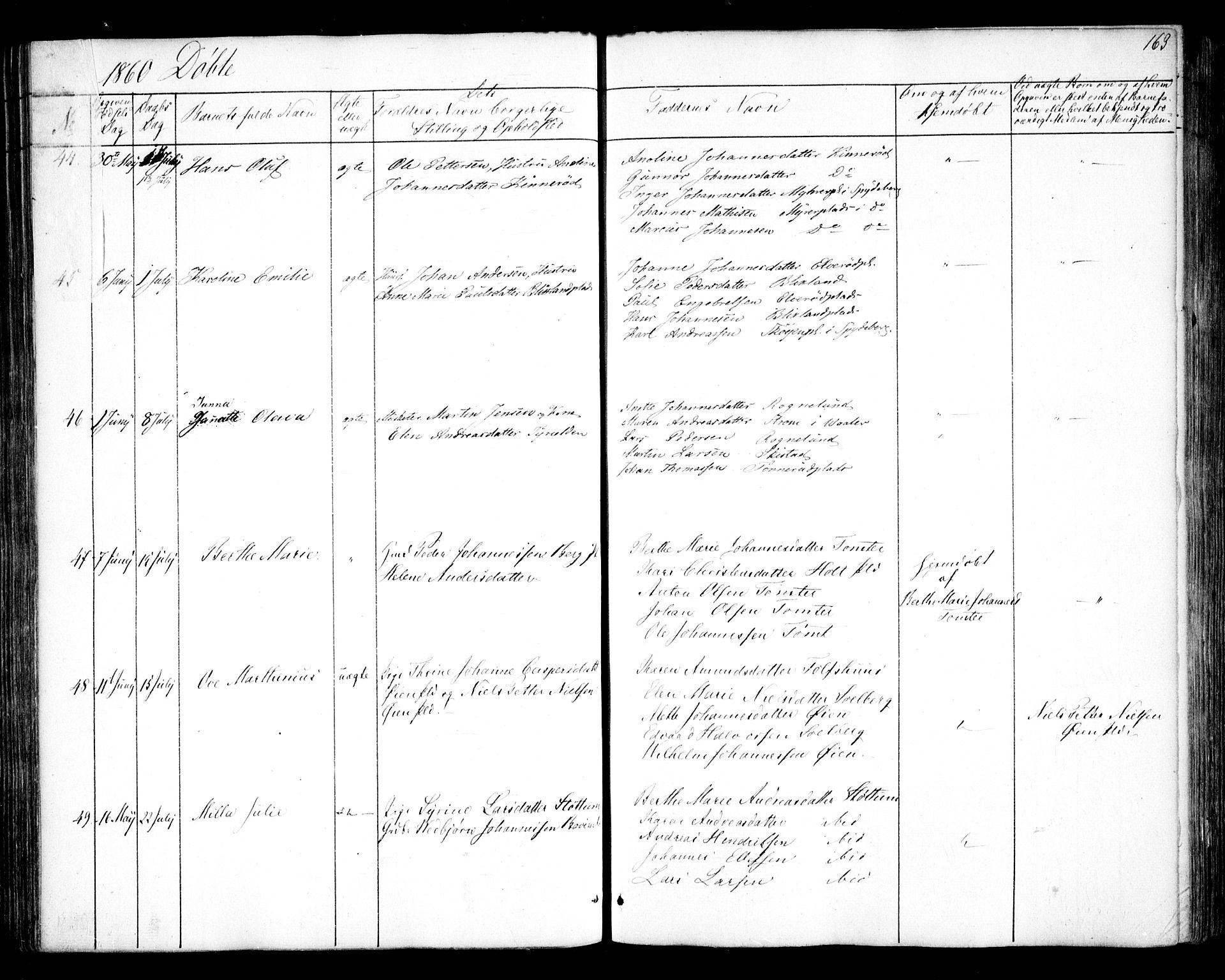 Hobøl prestekontor Kirkebøker, AV/SAO-A-2002/F/Fa/L0003: Parish register (official) no. I 3, 1842-1864, p. 163