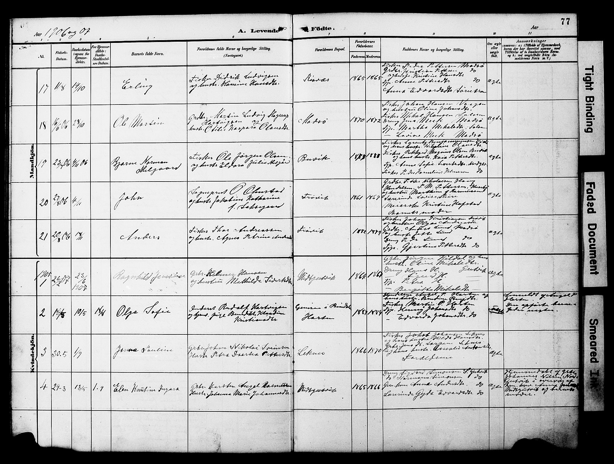 Ministerialprotokoller, klokkerbøker og fødselsregistre - Nord-Trøndelag, AV/SAT-A-1458/788/L0701: Parish register (copy) no. 788C01, 1888-1913, p. 77