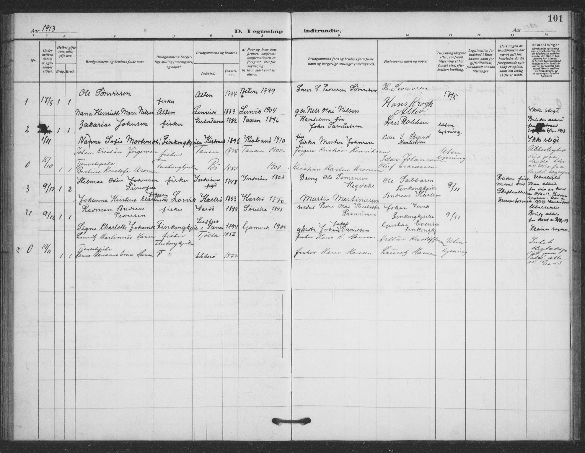 Tana sokneprestkontor, SATØ/S-1334/H/Ha/L0008kirke: Parish register (official) no. 8, 1908-1920, p. 101