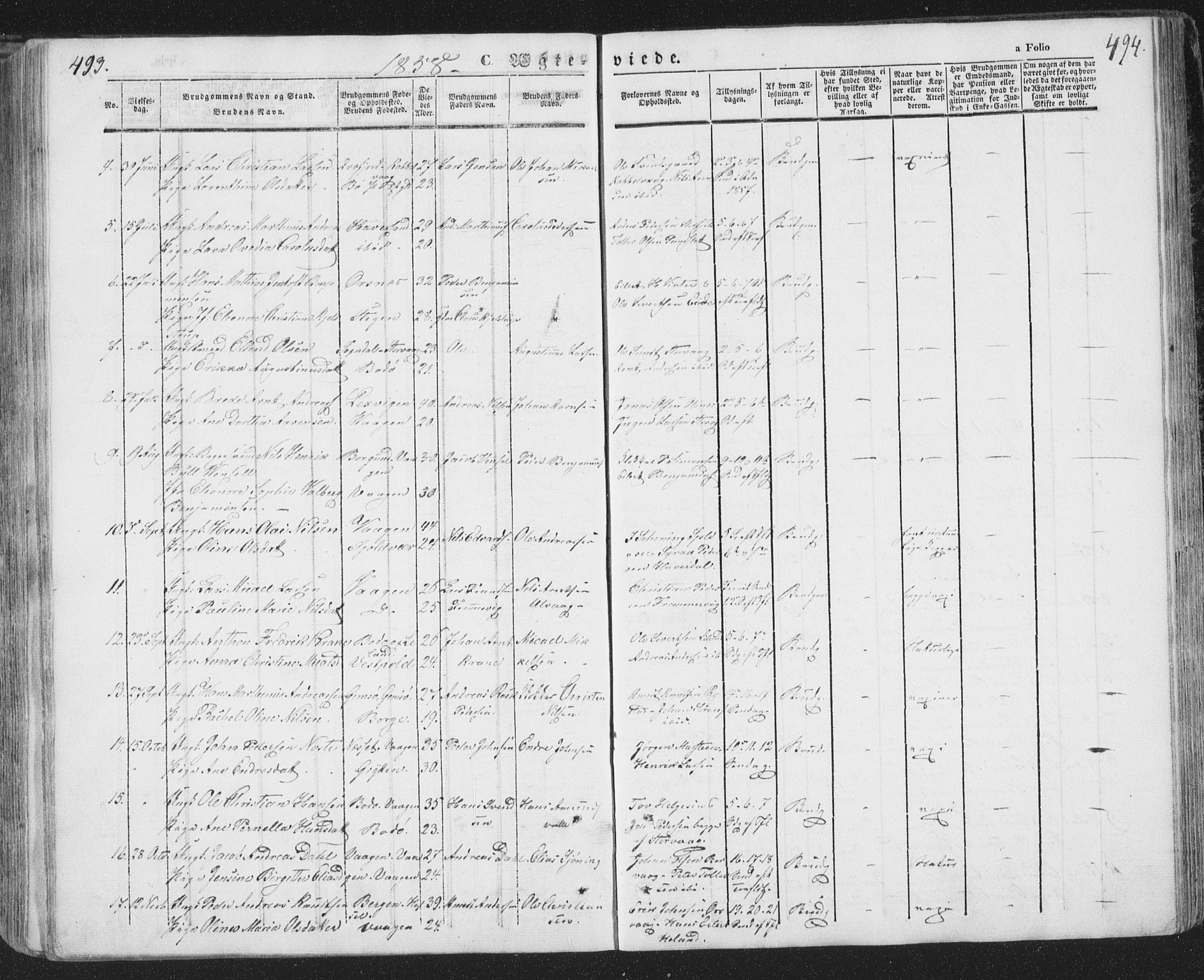 Ministerialprotokoller, klokkerbøker og fødselsregistre - Nordland, SAT/A-1459/874/L1072: Parish register (copy) no. 874C01, 1843-1859, p. 493-494