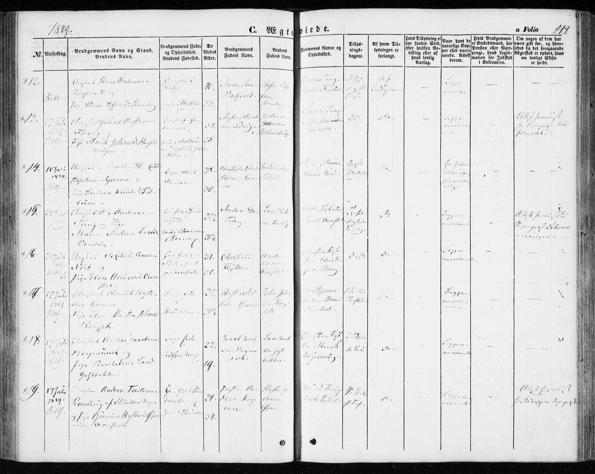 Ministerialprotokoller, klokkerbøker og fødselsregistre - Sør-Trøndelag, SAT/A-1456/646/L0611: Parish register (official) no. 646A09, 1848-1857, p. 219