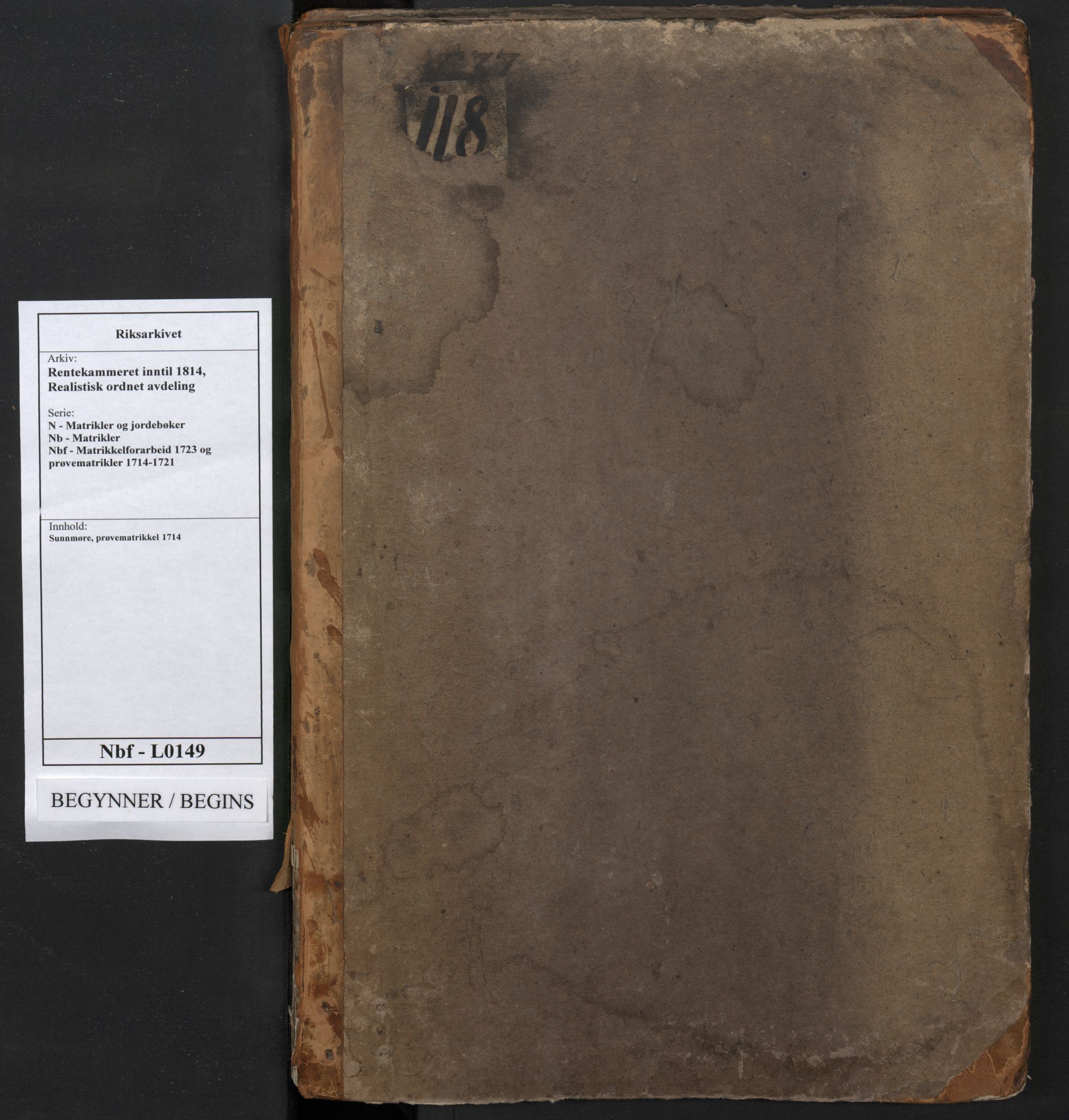 Rentekammeret inntil 1814, Realistisk ordnet avdeling, RA/EA-4070/N/Nb/Nbf/L0149: Sunnmøre, prøvematrikkel, 1714, p. 1